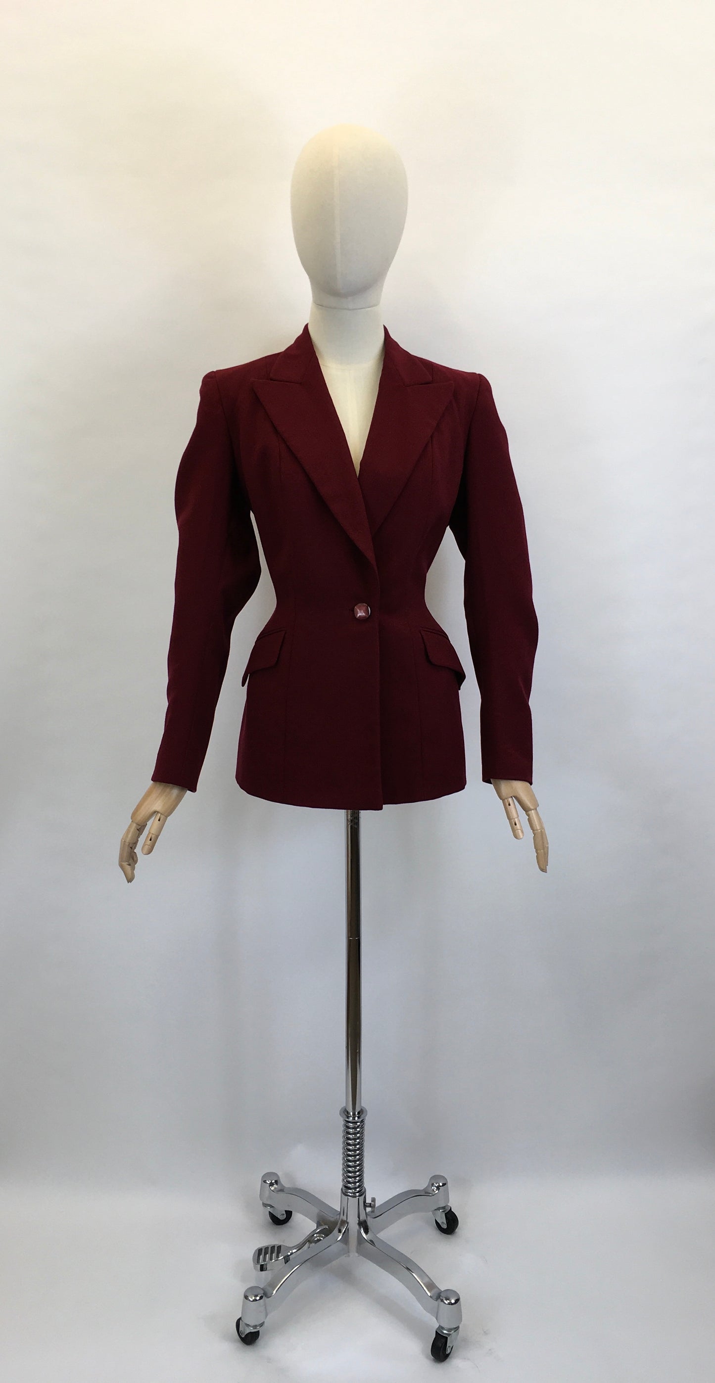 Original 1940’s Beautiful Longline Fitted Jacket - In A Rich Wine Colouring