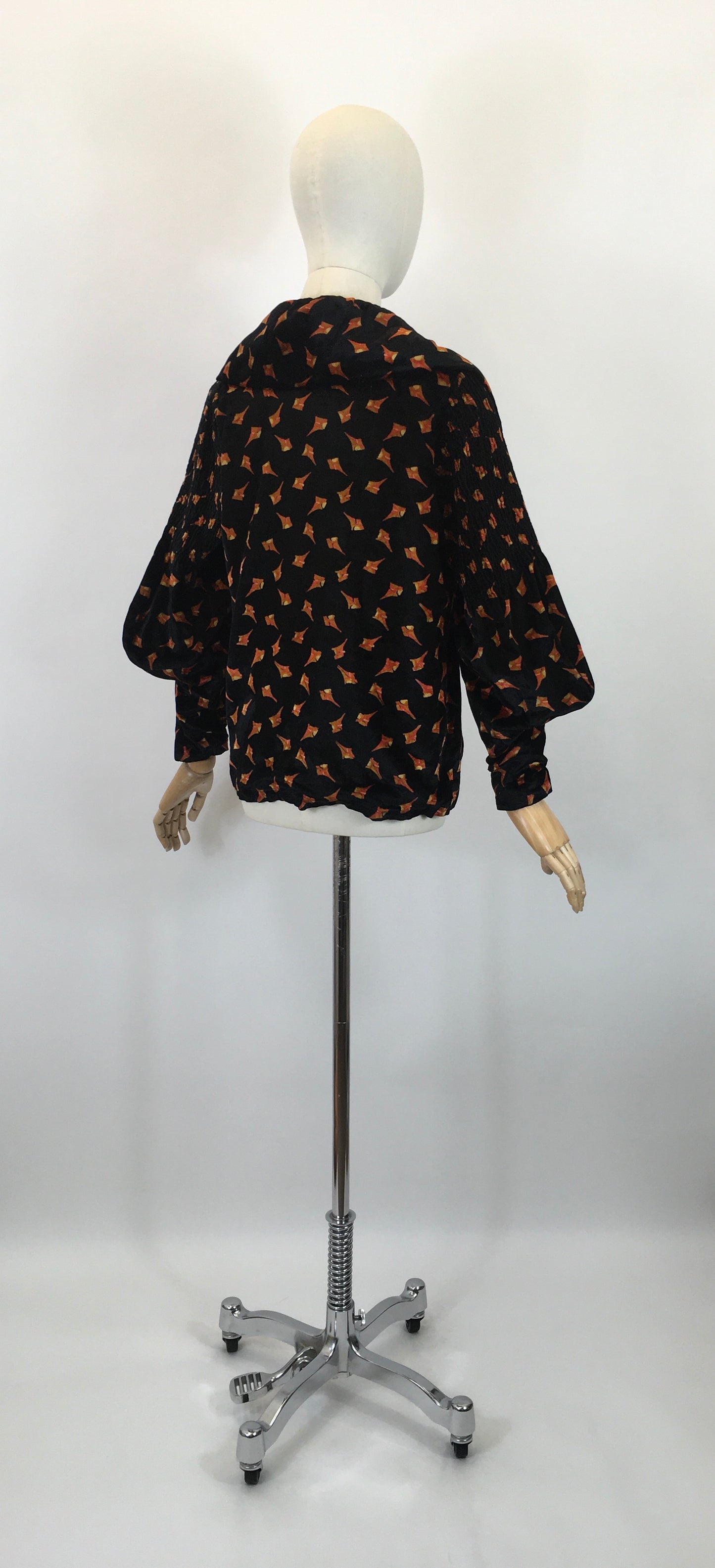 Original Late 1920's Early 1930's Stunning Silk Velvet Jacket - In An Art Deco Print in Burnt Orange And Old Gold