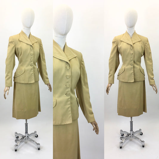 Original 1940's Stunning American 2Pc Suit - In A Light Mustard With Exquisite Details