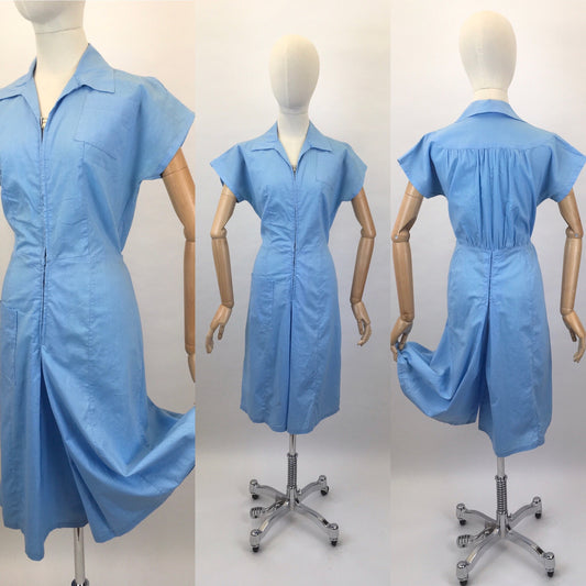 Original 1940’s Homemade Zip Front Playsuit - In a Lovely Sky Blue Cotton