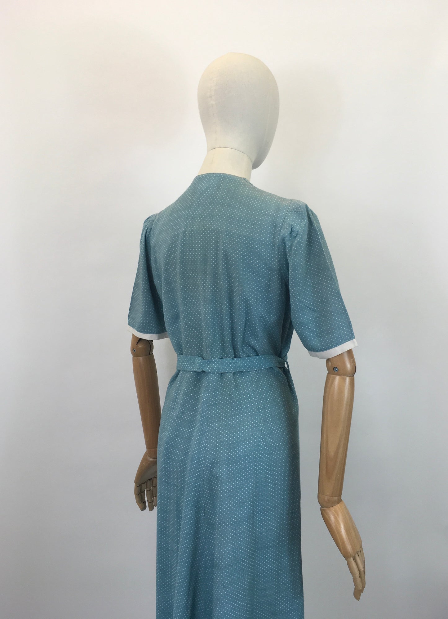 Original 1940's Stunning CC41 Utility Day Dress - In A Darling Duck Egg Blue Polka Dot