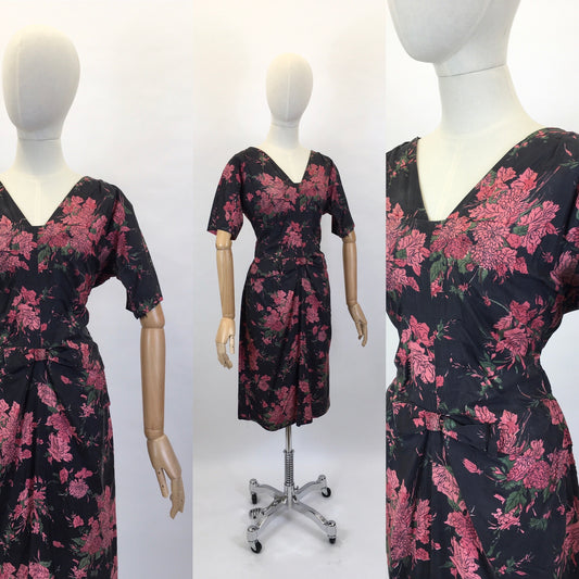 Original 1950’s Fabulous Wiggle Dress - In A Lovely Floral Silk