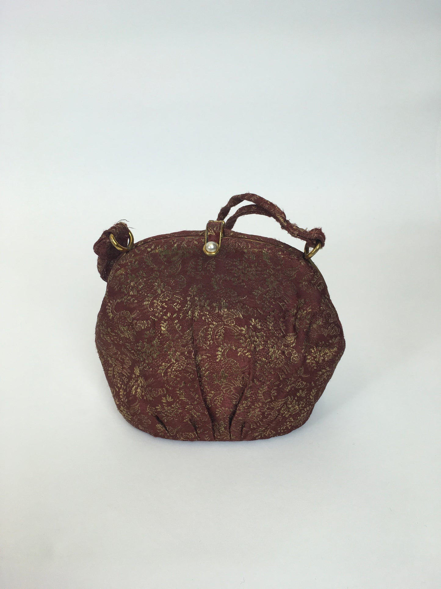 Original 1930’s Lame Evening Bag - In A Beautiful Burgundy with Gold Lame Floral Brocade