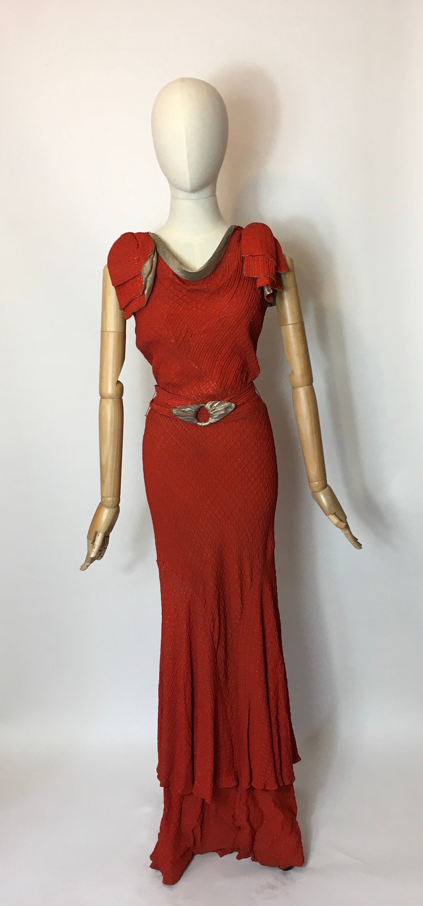 Original 1930’s Stunning Rust and Lame Bias Cut Gown - Festival of Vintage Fashion Show Exclusive