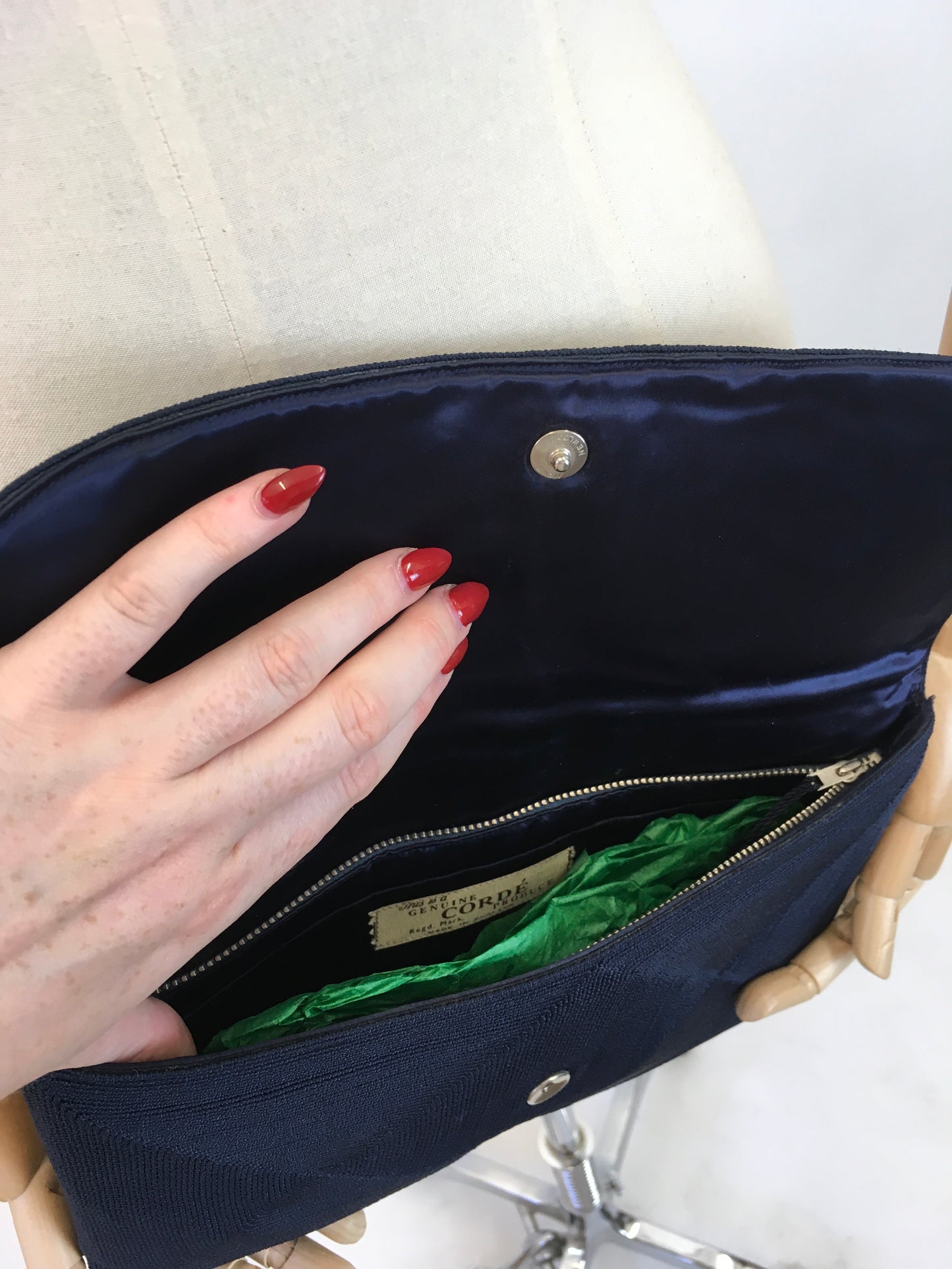 Original 1940's Sensational Navy Corde Clutch Bag - With Beautiful Details