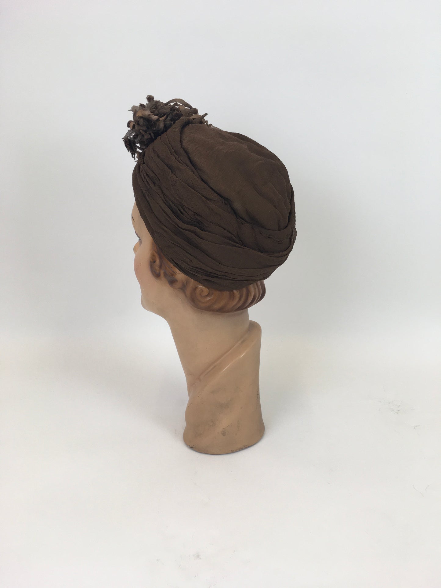Original 1940’s Fabulous Turban Hat by ‘ Harrods’ - In Chocolate Brown Chiffon with Velvet Millinery
