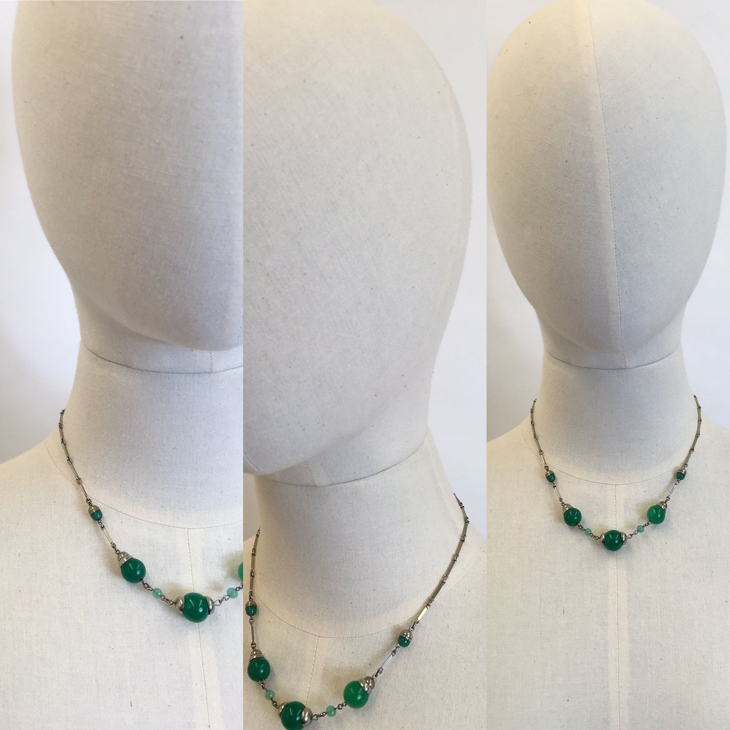 Original 1930’s Necklace - With Bottle  Green Glass Beads