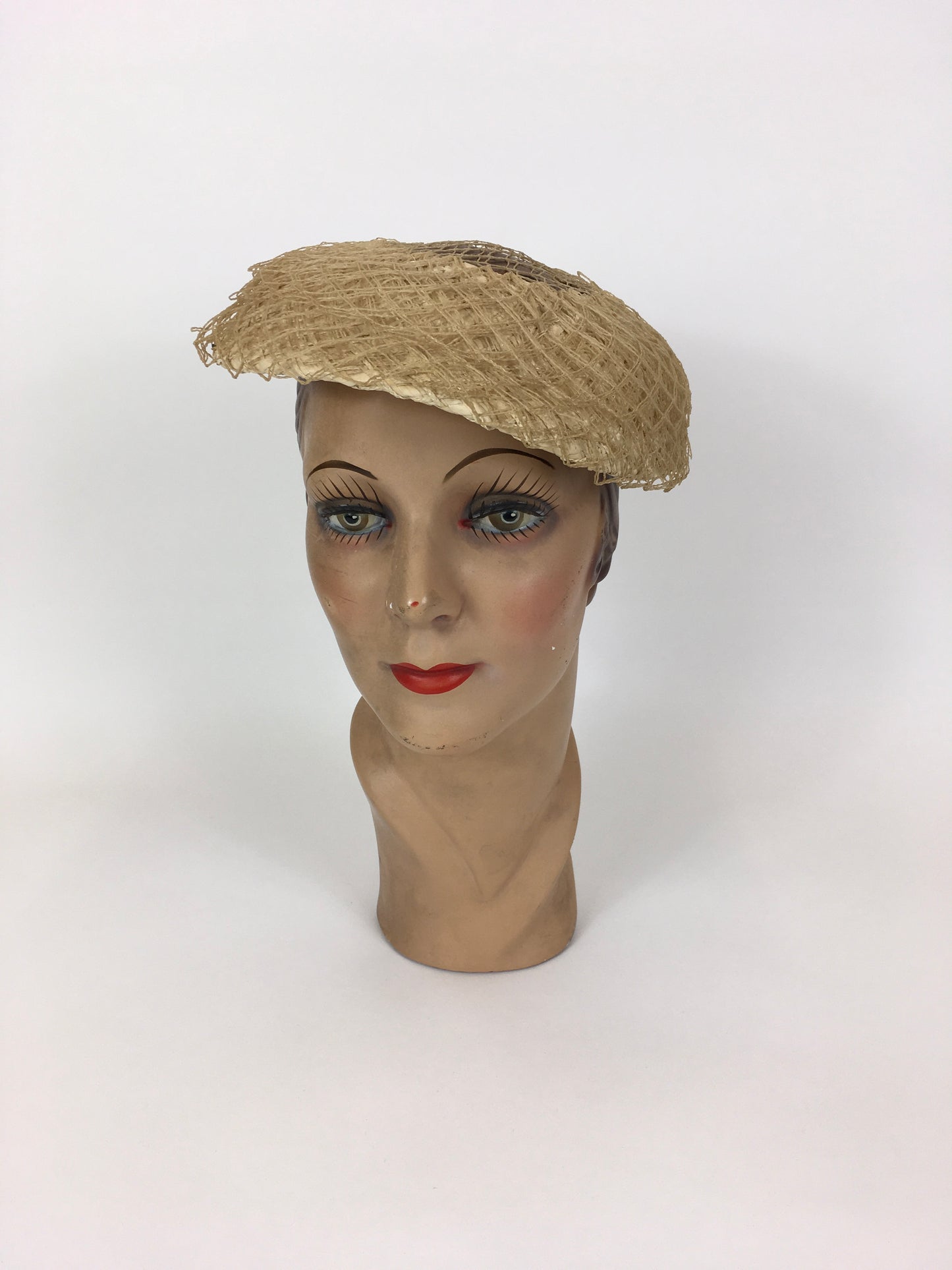 Original Late 1940’s Early 1950’s Straw & Raffia Overlay Cream Hat - An Iconic Staple Piece For A Collection