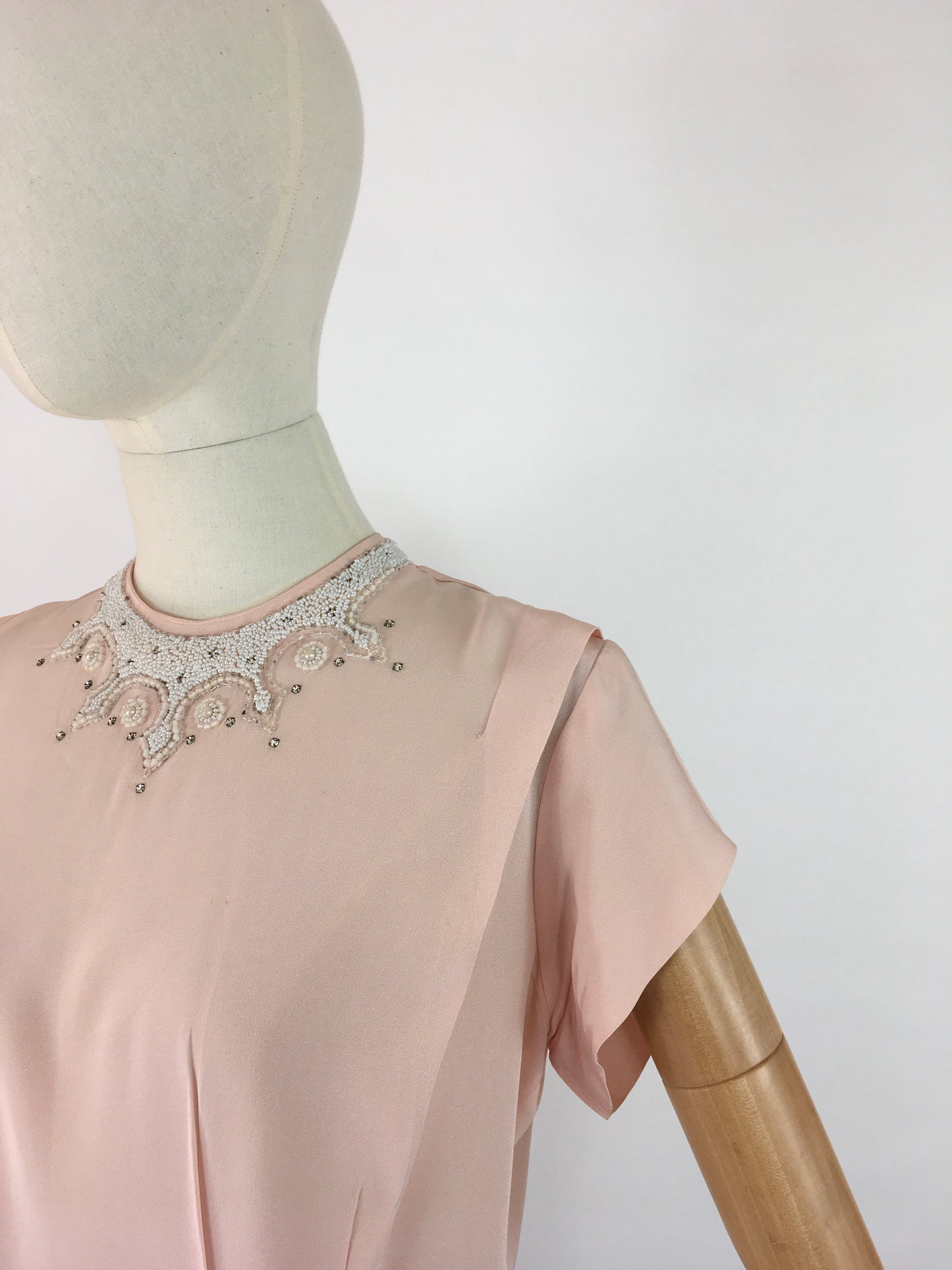 Original 1940s Soft Pink Blouse - With Beautiful Beaded Yoke Detailing