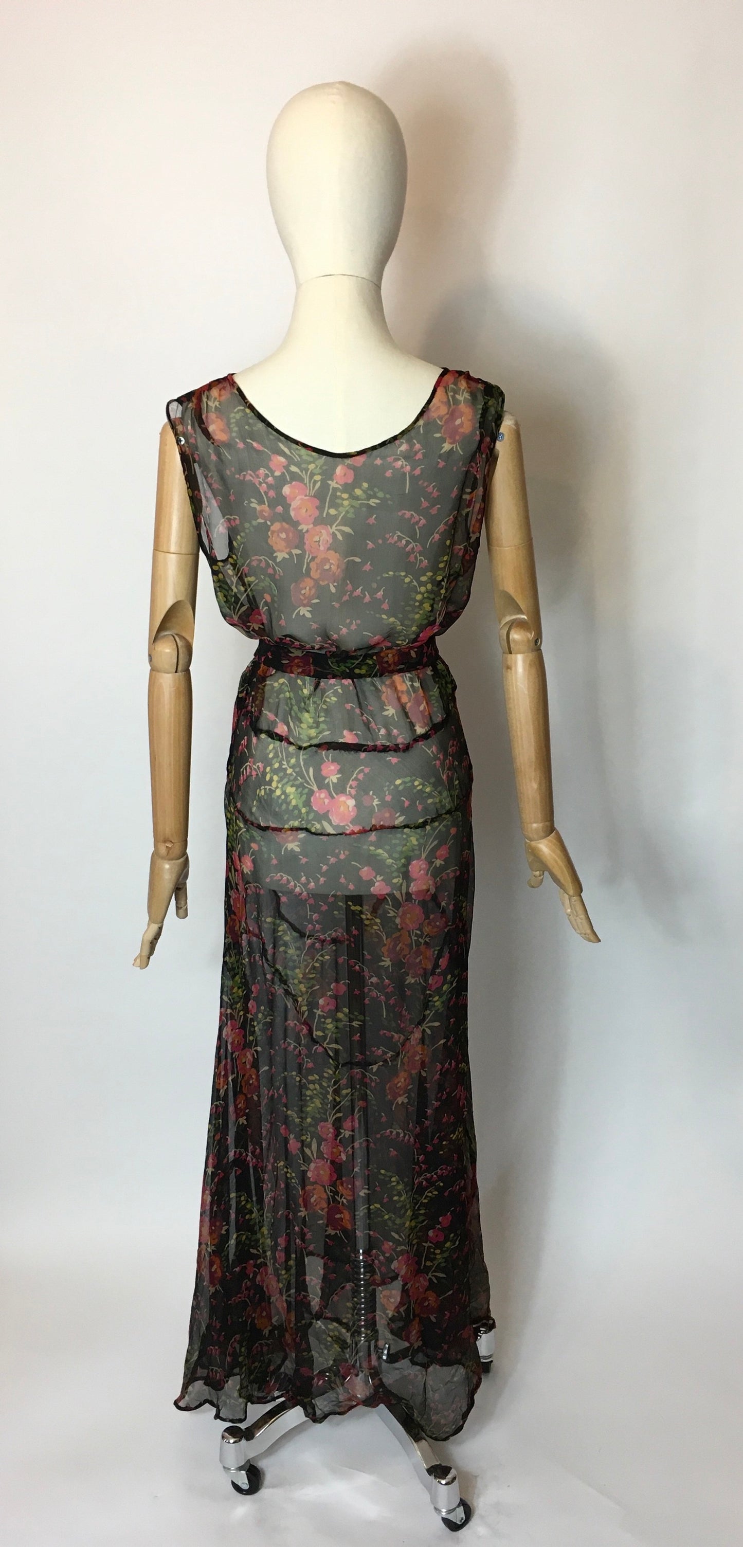 Original 1930’s Floral Chiffon Bias Cut Evening Gown - Festival of Vintage Fashion Show Exclusive