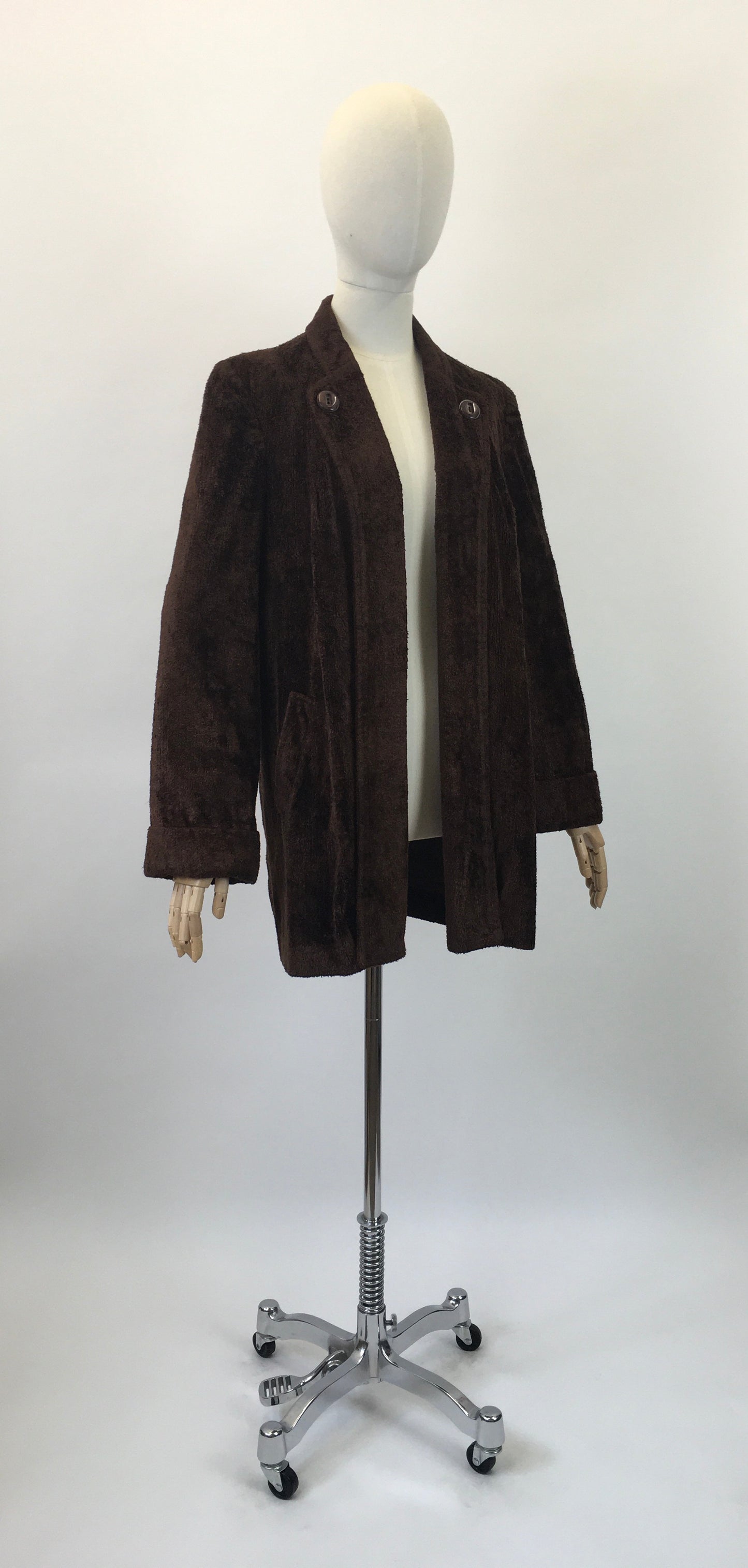 Original 1940's Stunning Chenille Velvet Swing Jacket - In A Deep Chocolate Brown