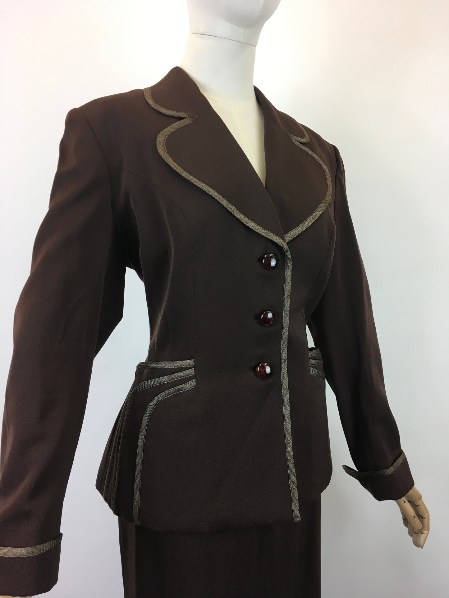Original Sensational 1940’s American 2pc Suit by ‘ Betty Hill, California’ - In Rich Chocolate Brown with Stunning Details