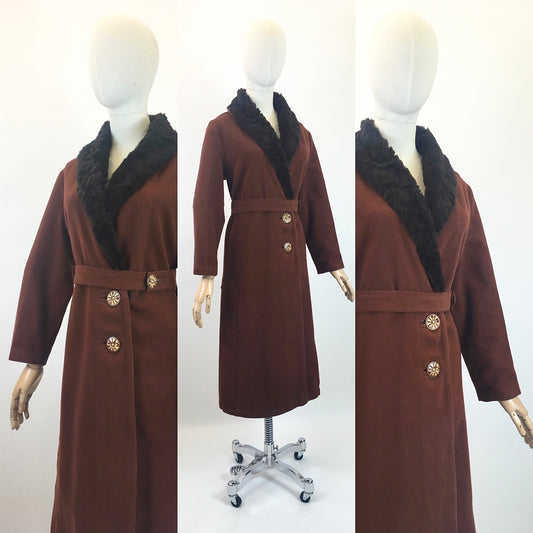 Original Sensational 1920's/ 1930's Art Deco Coat - In A Warm Cinnamon With Rabbit Fur Collar