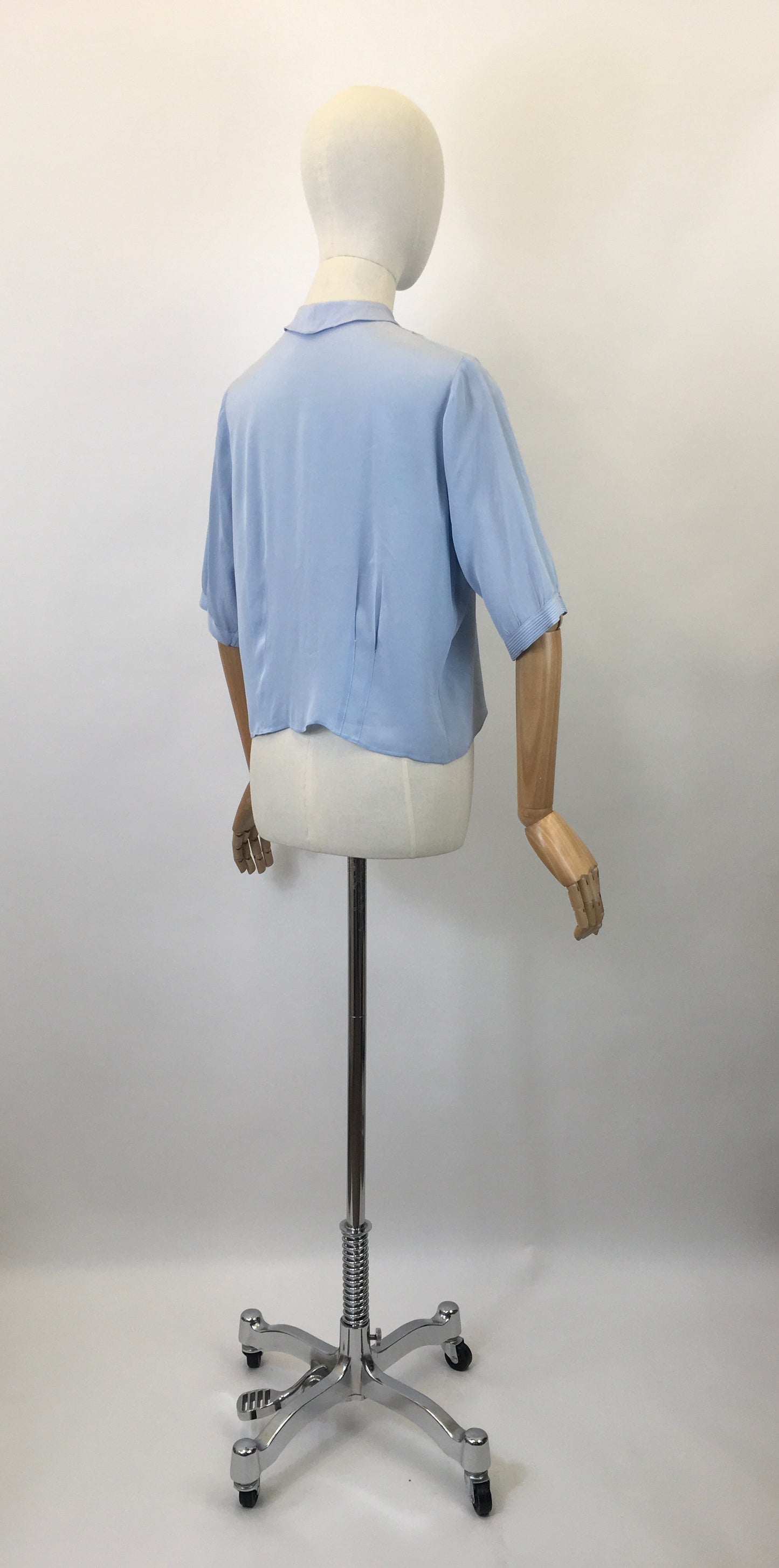 Original 1940’s Darling Sheer Blouse in Powder Blue - With Embroidery and Pintuck Details