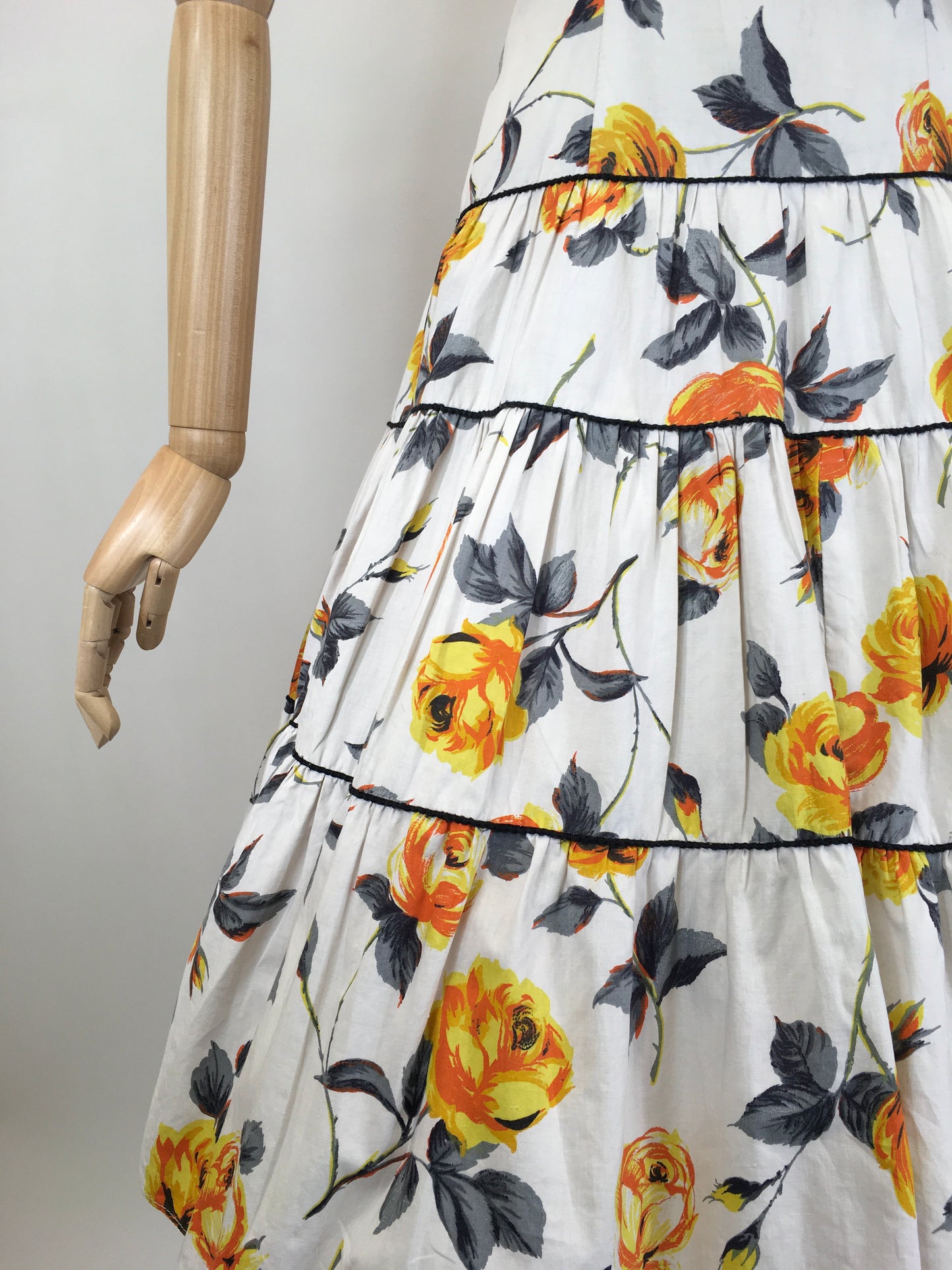 Original 1950's Darling Cotton Day Dress - In A Sunshine Yellow, Orange, Black and White