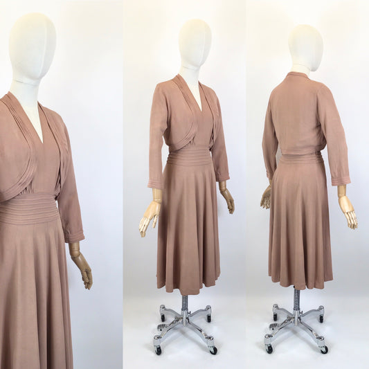 Original 1940’s Stunning Crepe Dress with Matching Bolero - In Powdered Rose