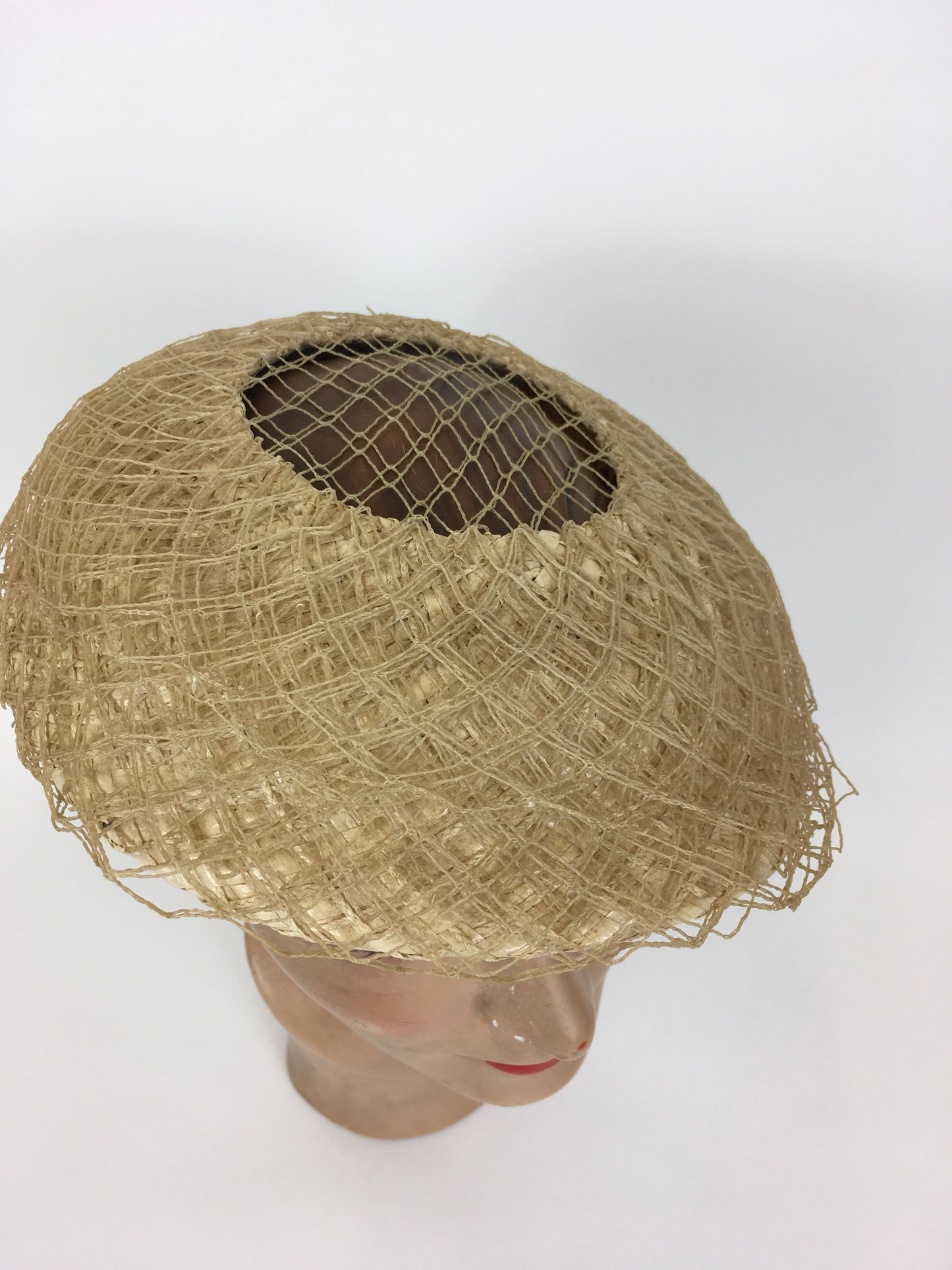 Original Late 1940’s Early 1950’s Straw & Raffia Overlay Cream Hat - An Iconic Staple Piece For A Collection