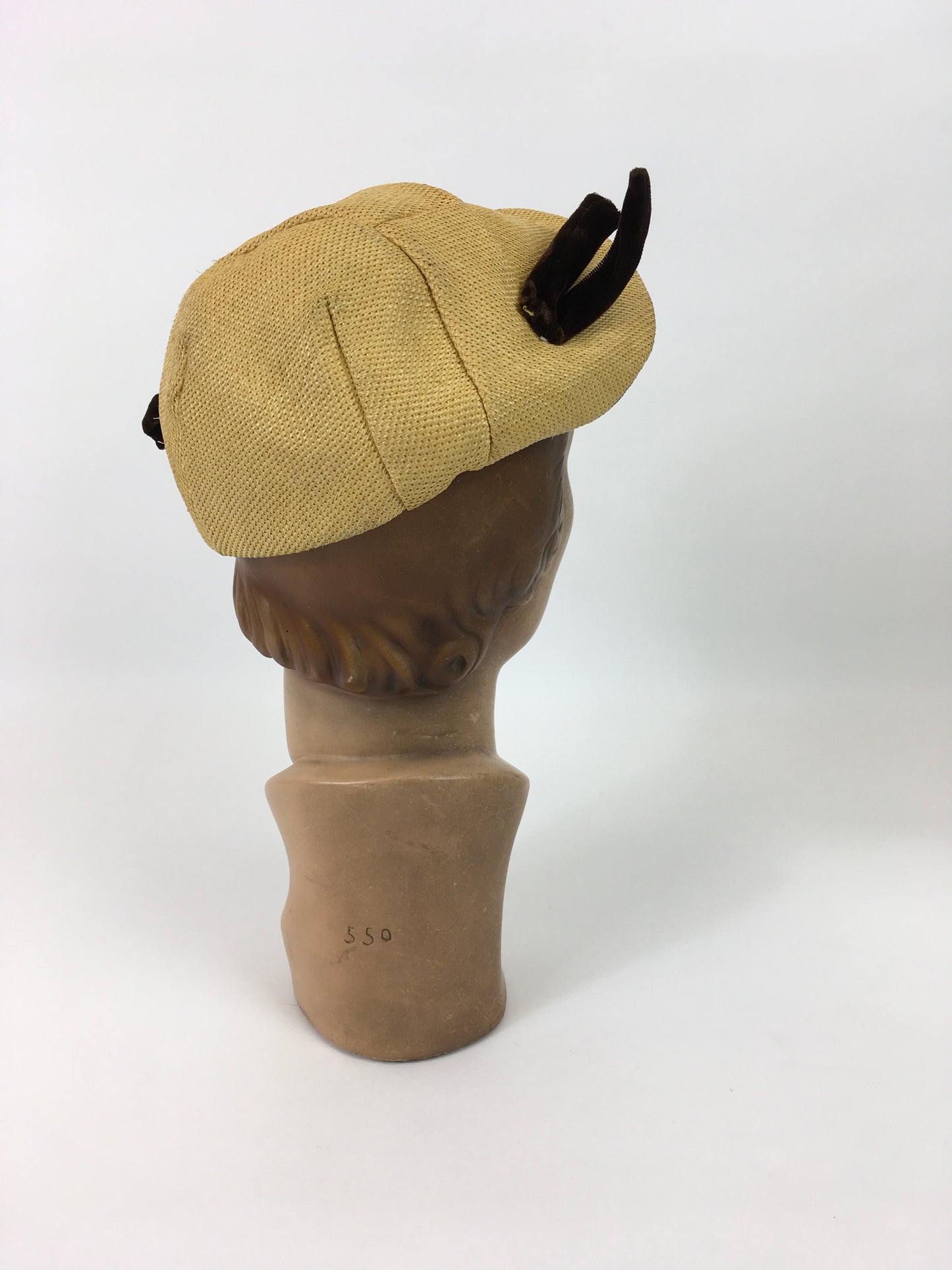 Original 1950’s Fun Autumnal Hat - In Warm Yellow and Brown Velvet Trims