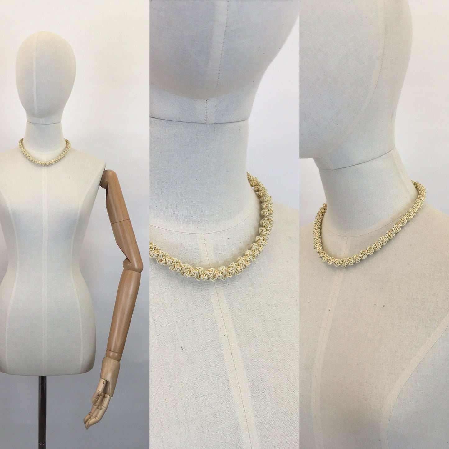 Original 1940s Telephone Cord ‘ Scoobie ‘ Necklace - In A Corn Colourway, Mixture of Cream and Yellow Wirework