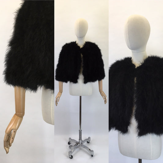 Original 1930s Black Marabou Feather Capelet - Made By ‘ Springfield Made In England ‘