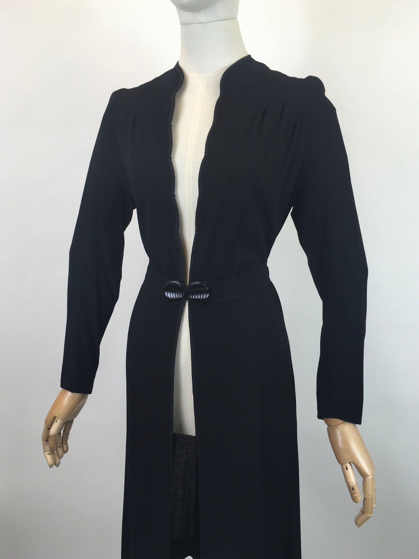 Original 1930's Summer Coat in Black Crepe - With Exquisite Scallop Edge