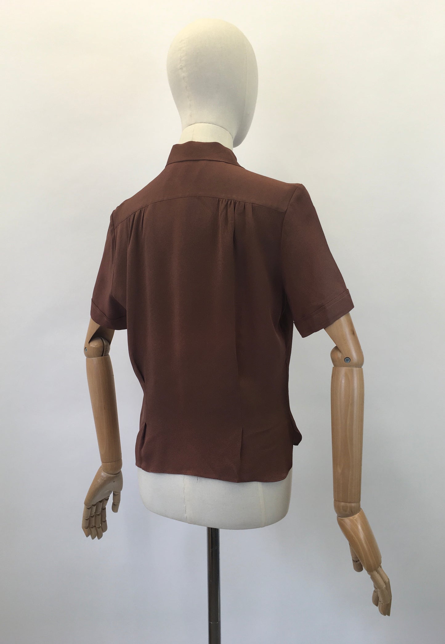 Original 1940's Darling Fine Crepe Blouse - In A Warm Chocolate Brown