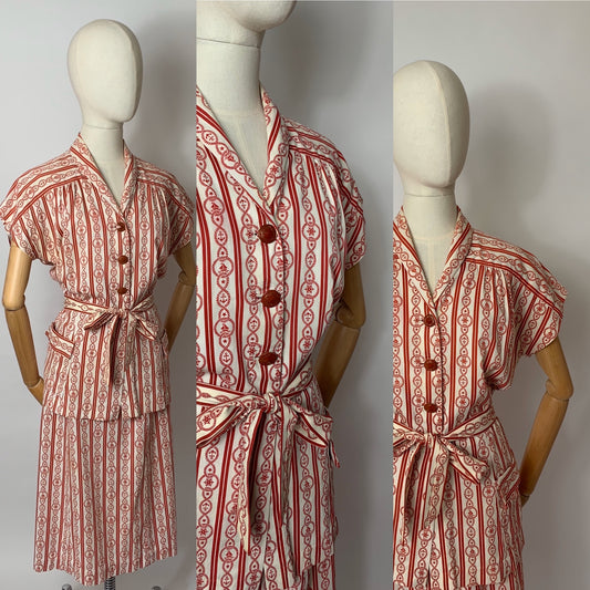 Original 1940’s 3 pc Summer Suit - In a lovely Nautical Print in Red & Ivory