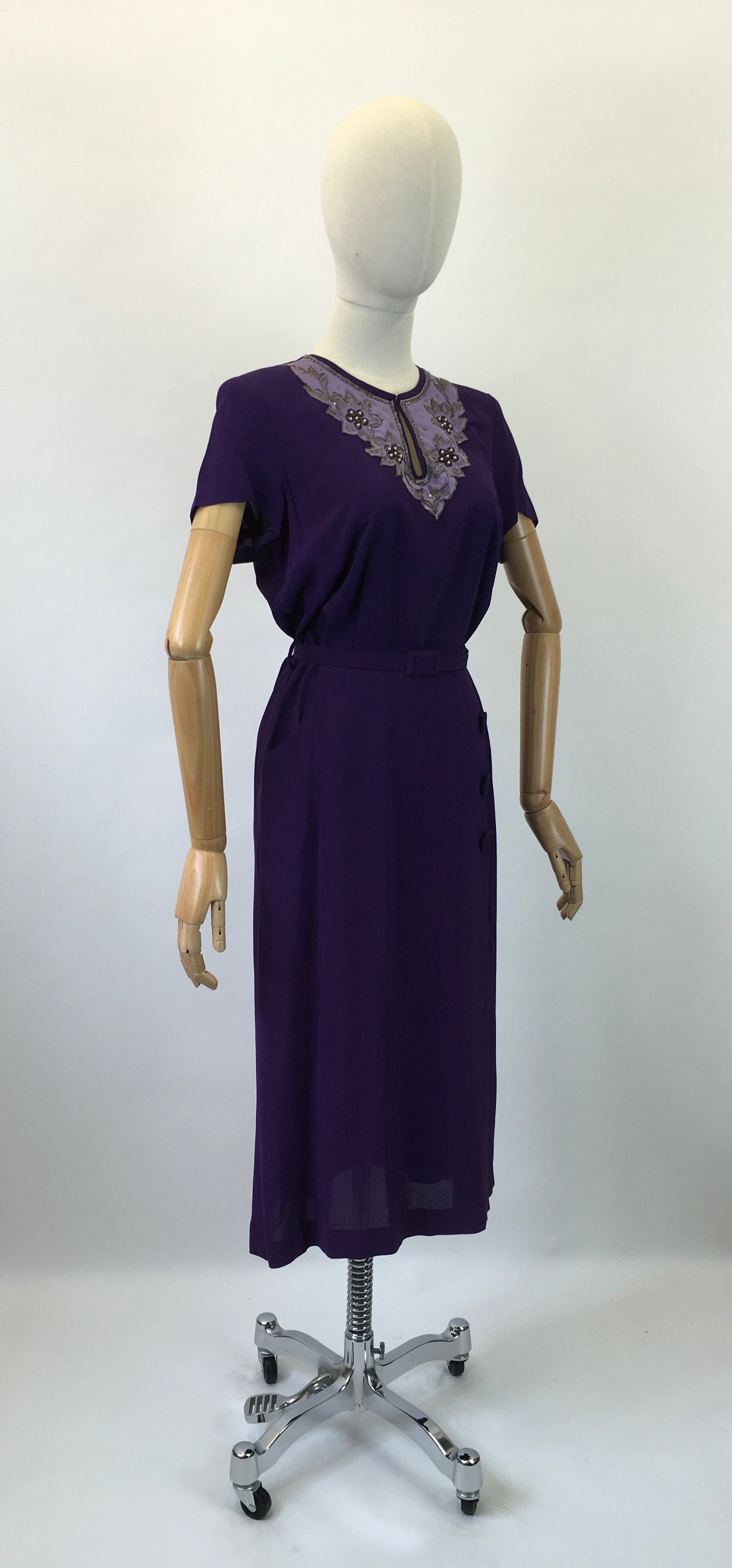 Original 1940's Amazing 3pc Set In Cadbury Purple - With Sensational Beadwork Detailing