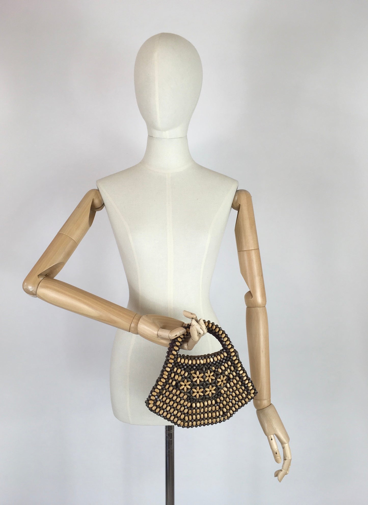 Original 1940’s Wooden Beaded Bag - In A Fabulous Shape with 2 tone beadwork