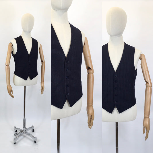 RESERVED DO NOT BUY - Original Gents Pinstripe Wool Waistcoat - With Button Front, Pockets & Backstrap Fastening