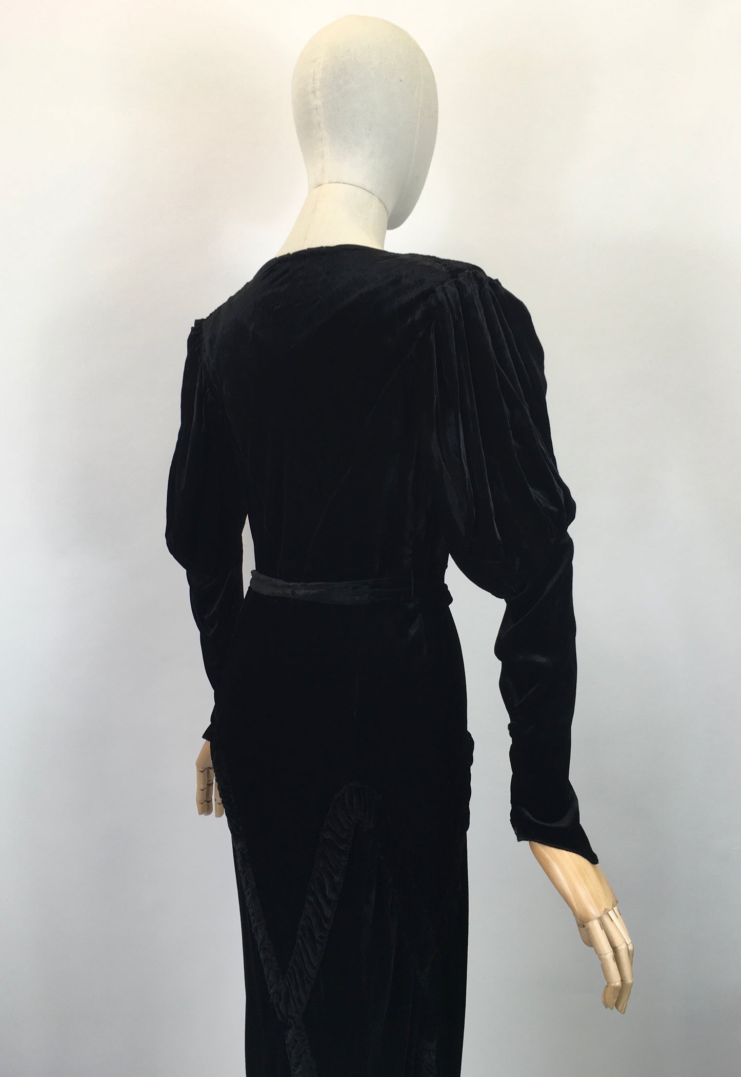 Original 1930's Divine Silk Velvet Evening Gown - With Exquisite Pleated Details and Art Deco Buckle