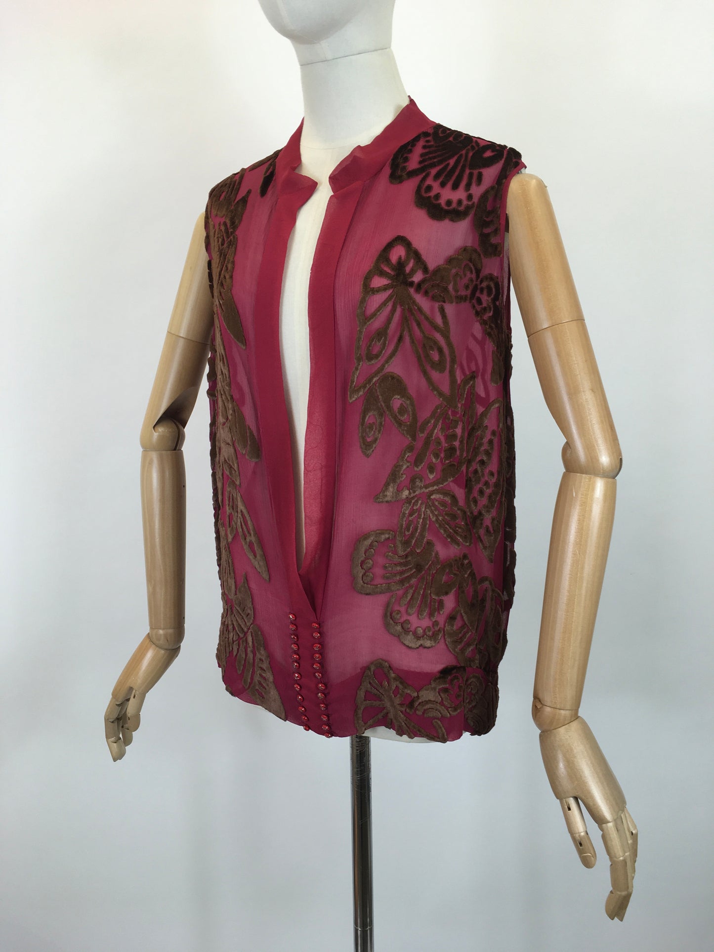 Original 1920's SENSATIONAL Tabard - In A Vibrant Raspberry and Gold Chiffon Devore