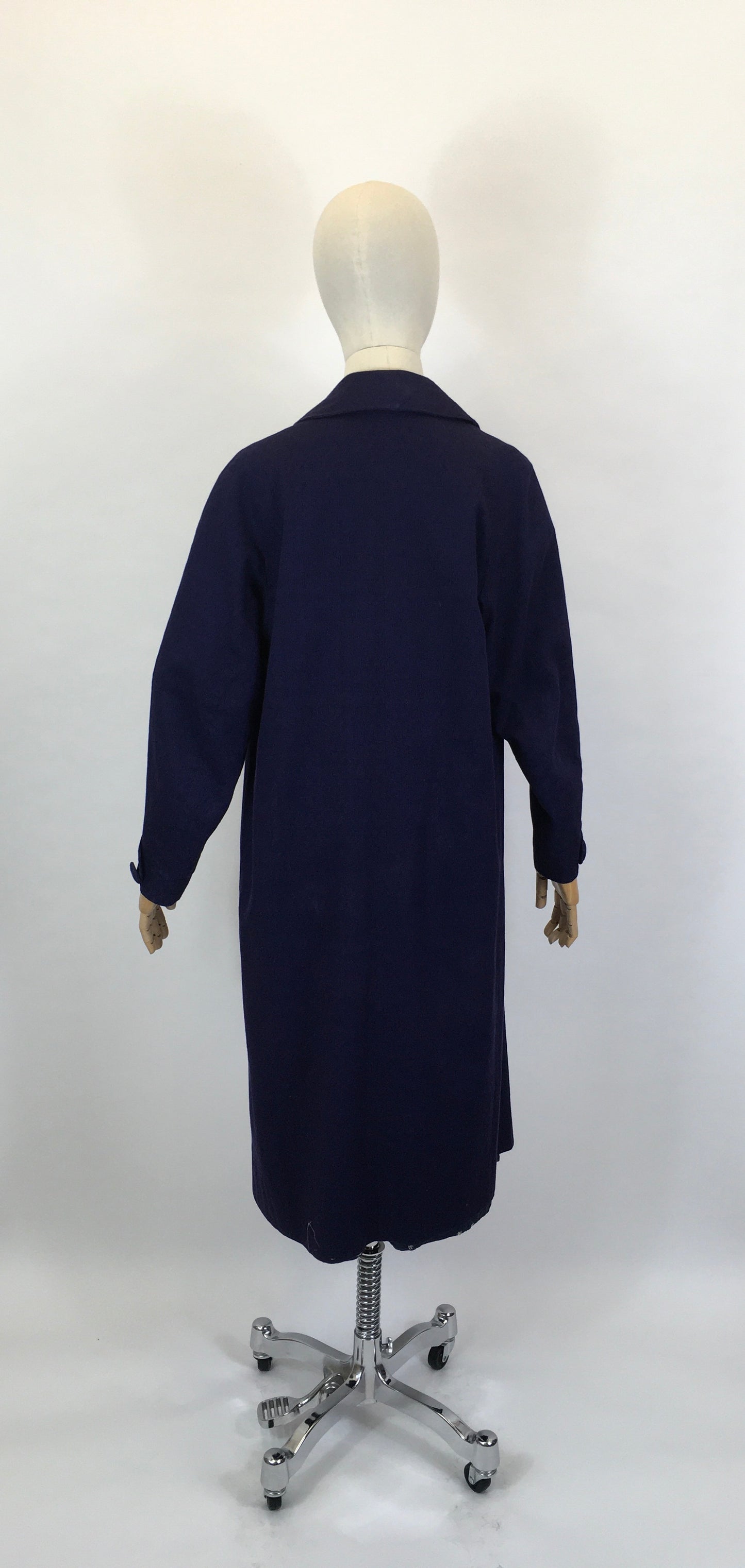 RESERVED Do NOT BUY  - Original 1950’s Edge to Edge Duster Coat - In a Midnight Blue Textured Cloth With Contrast Lining