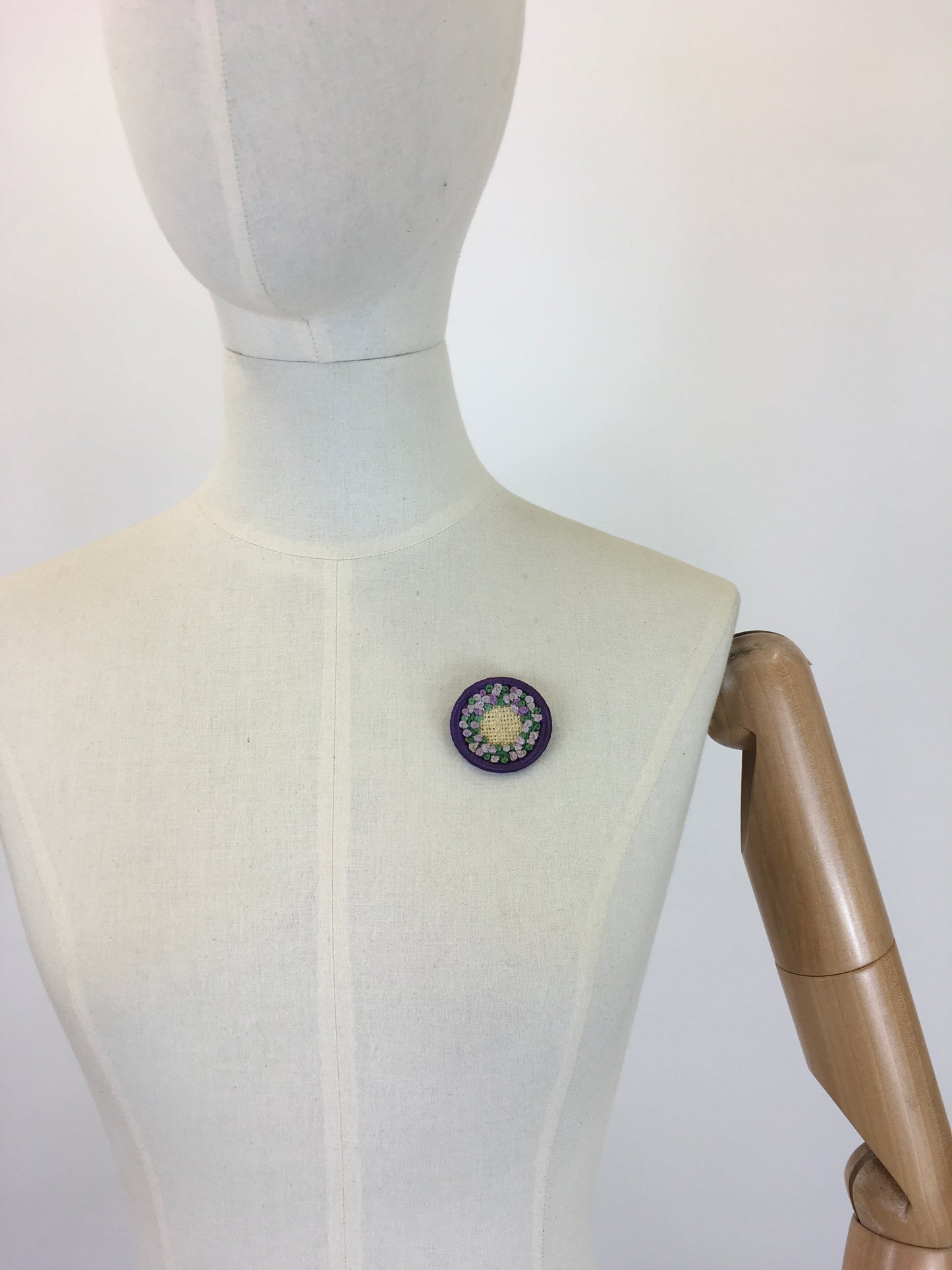 Original 1940’s Make do and Mend Wool Embroidered Brooch - In Pretty Purples