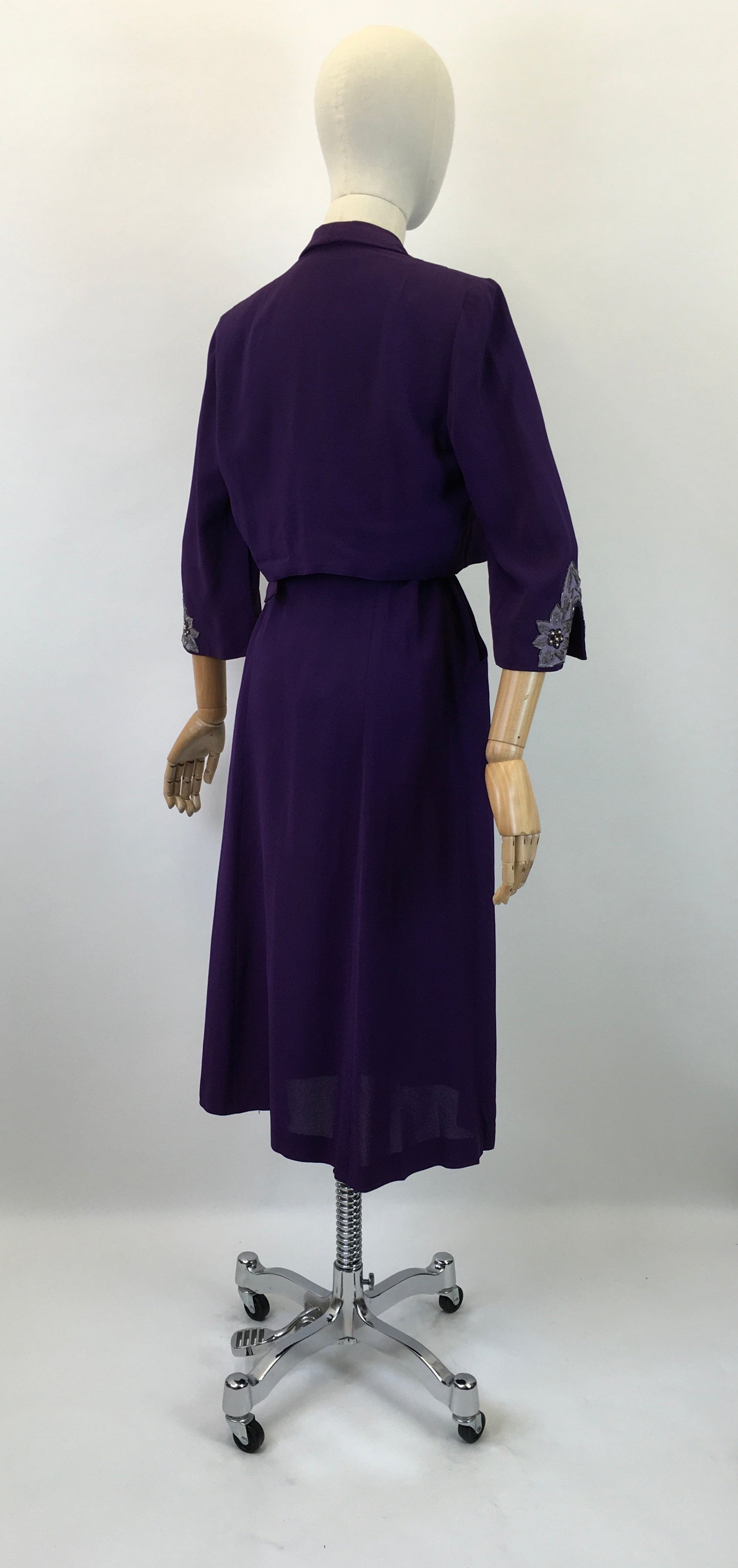 Original 1940's Amazing 3pc Set In Cadbury Purple - With Sensational Beadwork Detailing