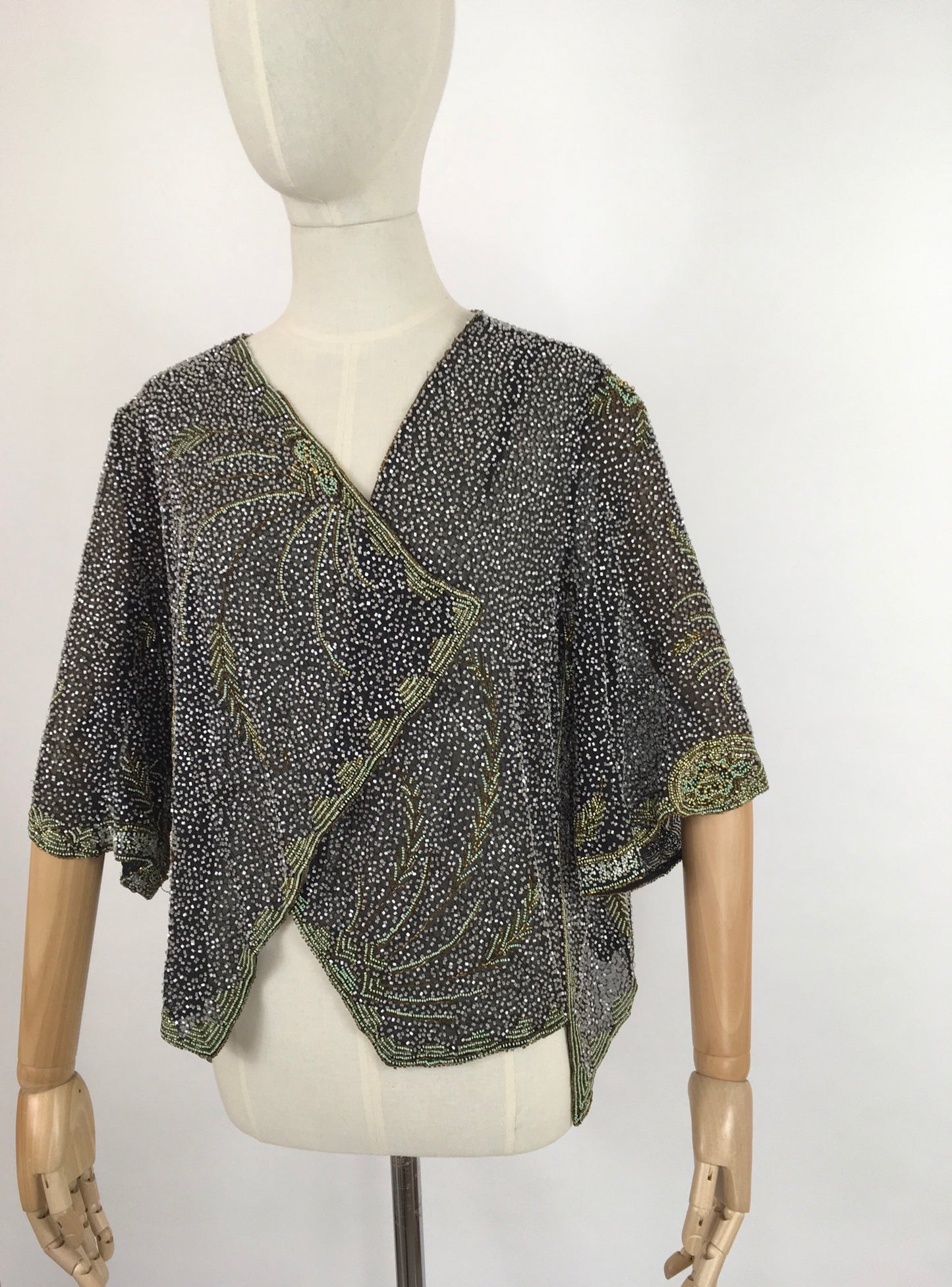 Original 1930s Exquisite Beaded Capelet - Museum Worthy In all its Beauty Fully Beaded In Black, Gold and Deco Green Beads