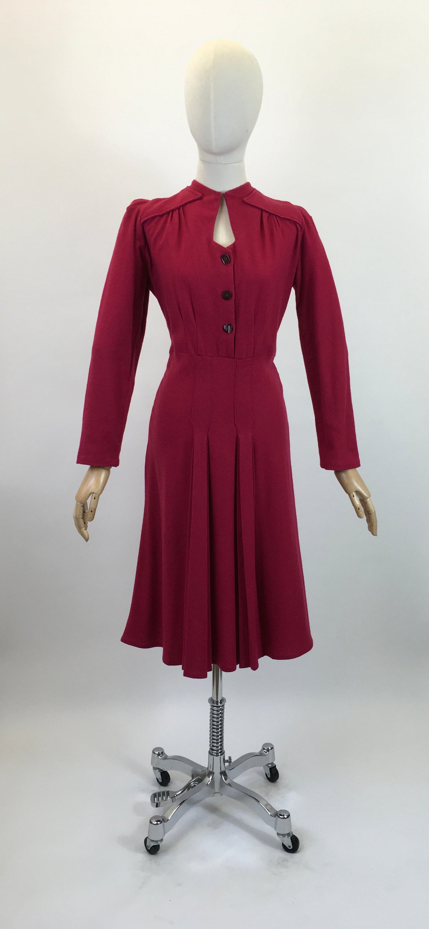 Original 1940's Early CC41 Woollen Dress - In A Bright Raspberry Red