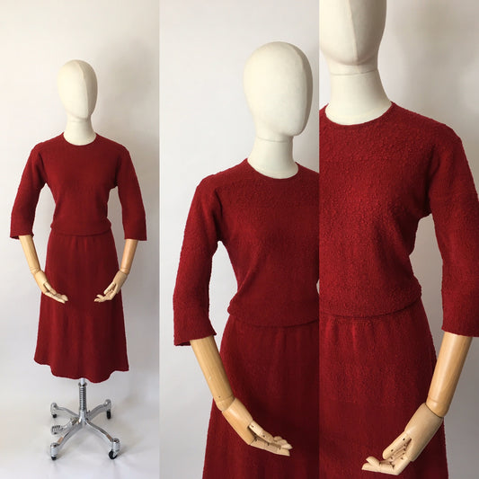 Original 1940’s Knitted Dress - In a Beautiful Raspberry Red Colour