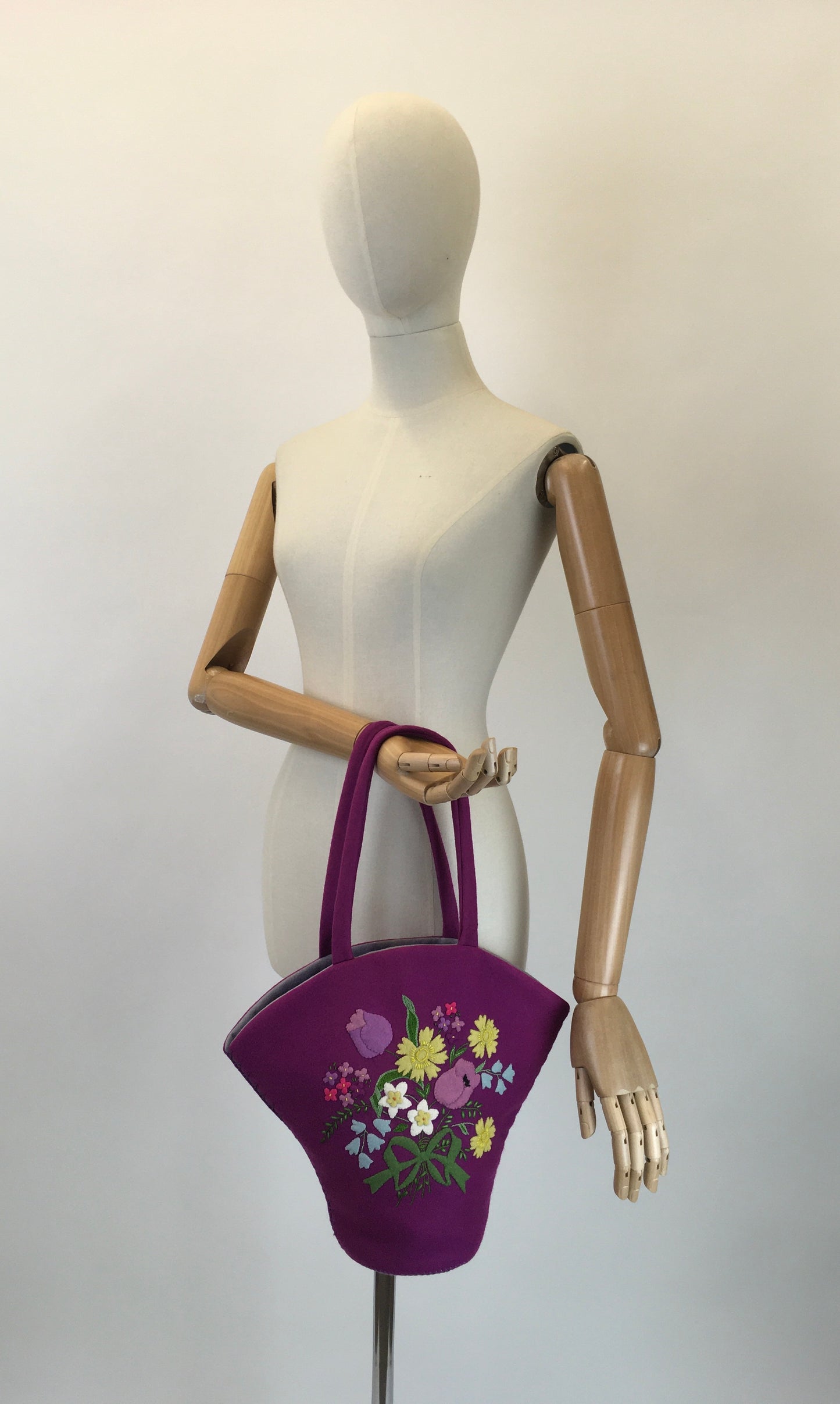 Original 1940’s Make Do and Mend Bucket Bag - Beautiful Floral Embellishments
