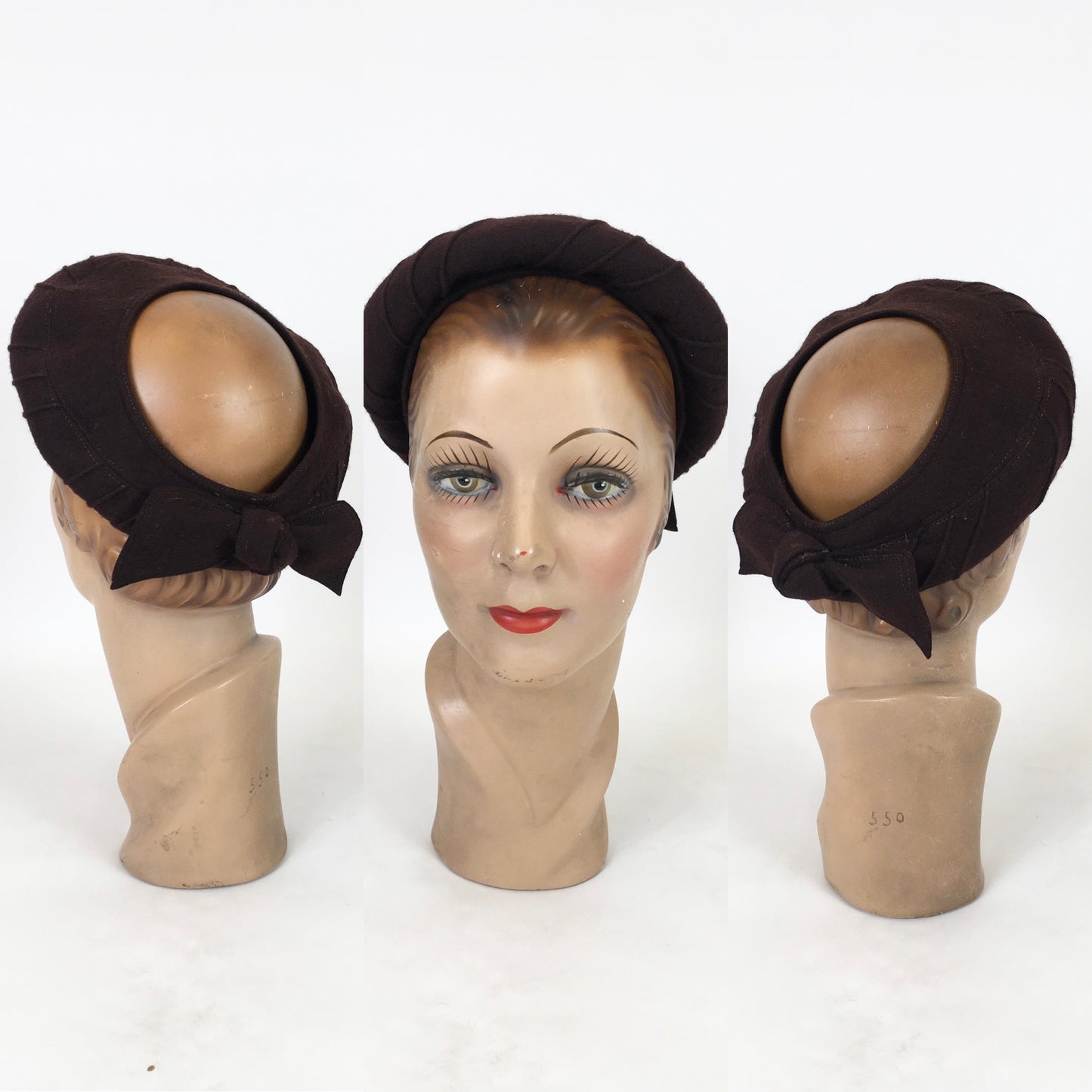 Original 1940's Open Crown Halo Hat - In Chocolate Brown