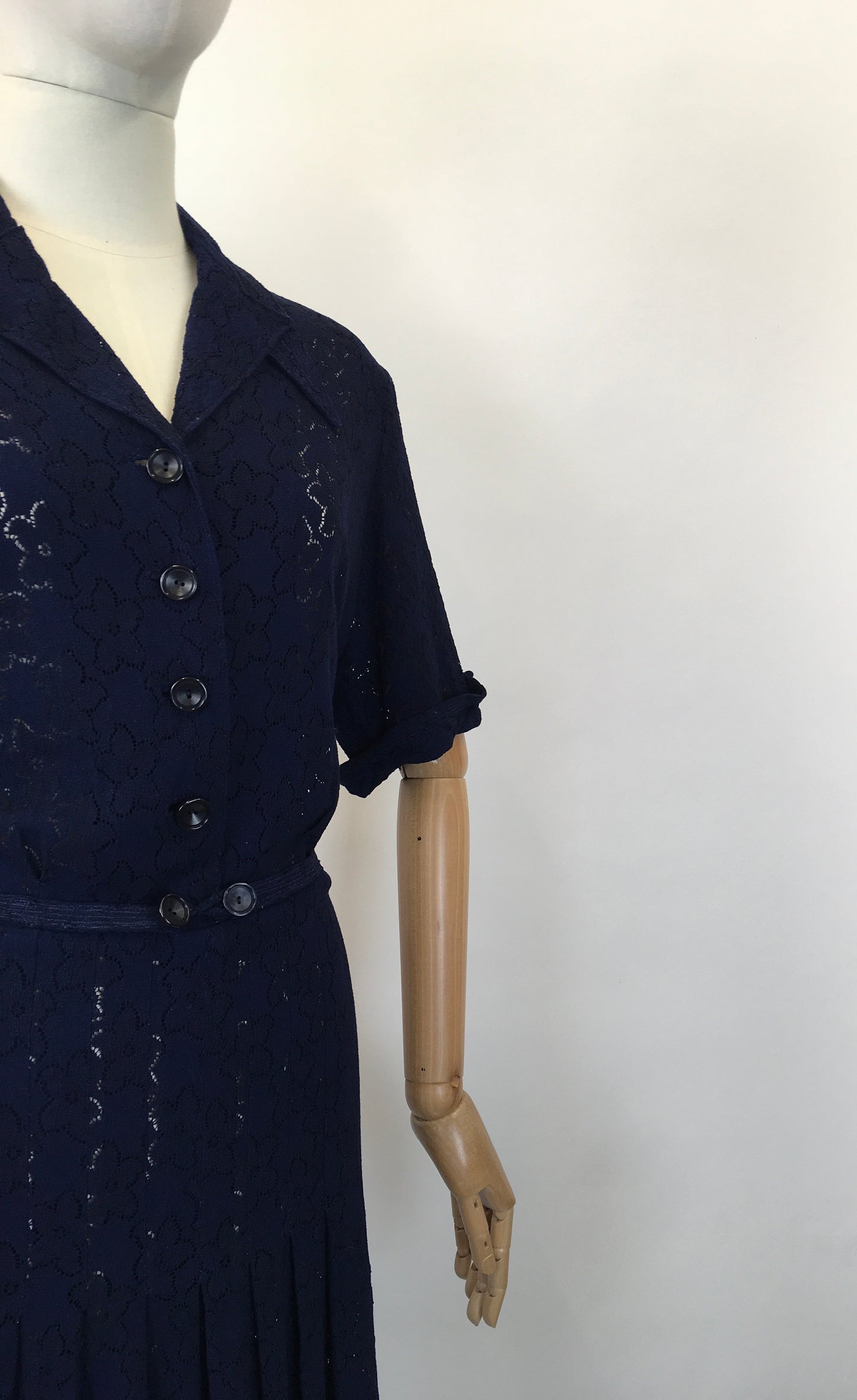 Original 1930's Stunning Lace Dress in a Classic Navy - With Exquisite Details