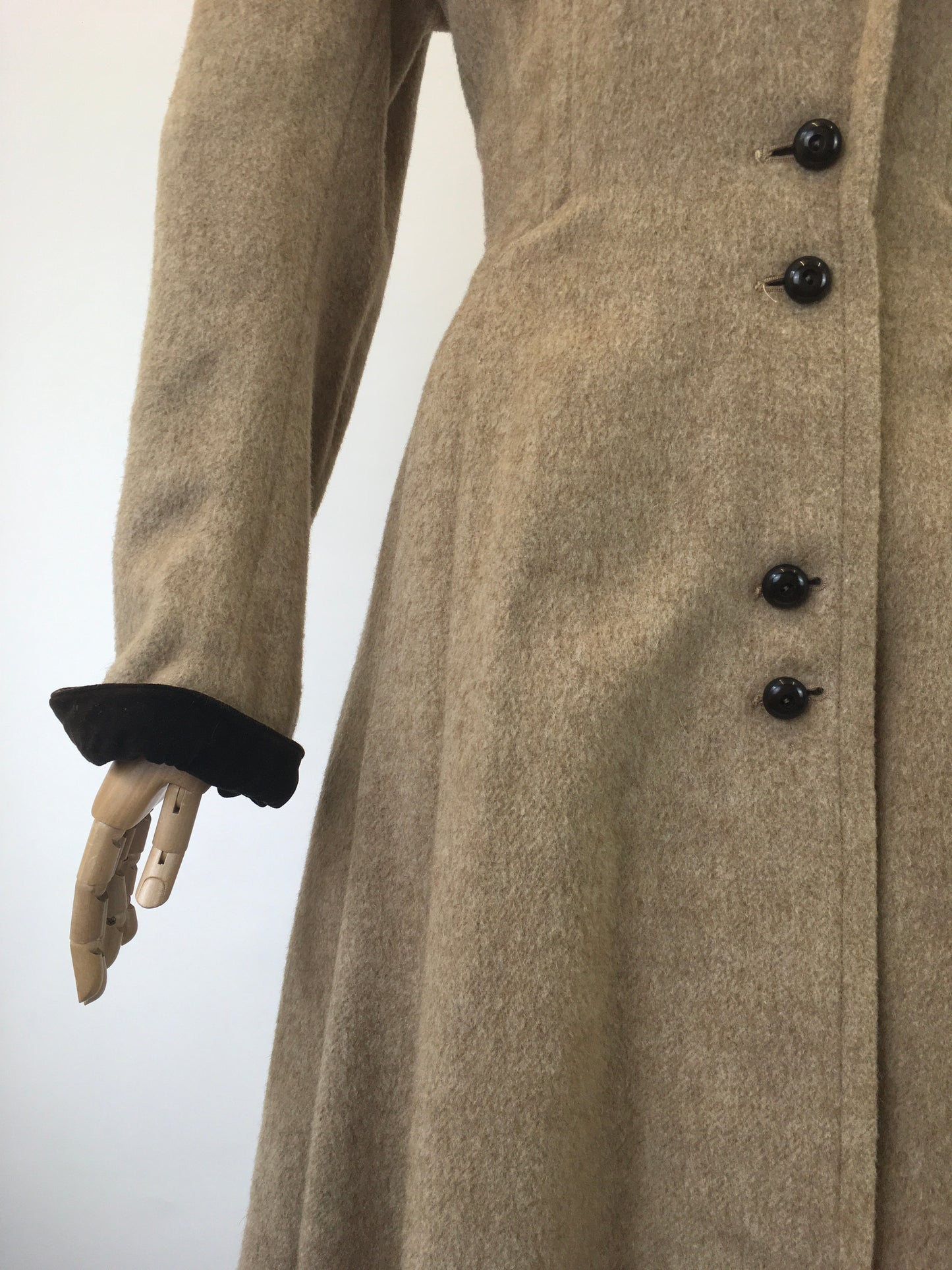 Original 1940's Amazing Wool Coat with Velvet Trim - Stunning Silhouette and Details