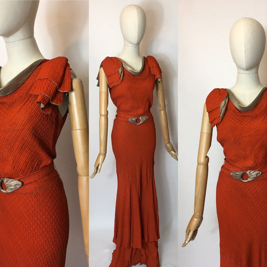 Original 1930’s Stunning Rust and Lame Bias Cut Gown - Festival of Vintage Fashion Show Exclusive