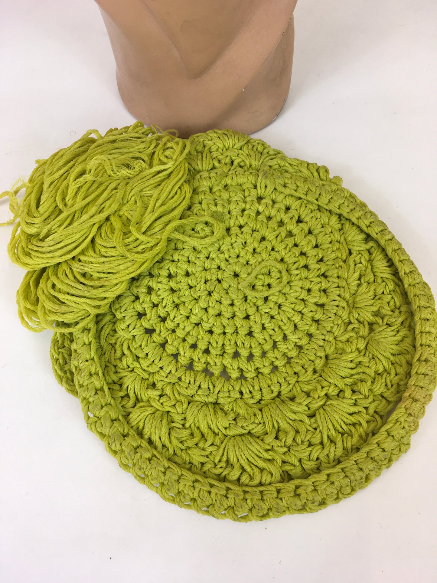 Original 1940's Fabulous Popcorn Crochet Headpiece - In A Sublime Chartreuse