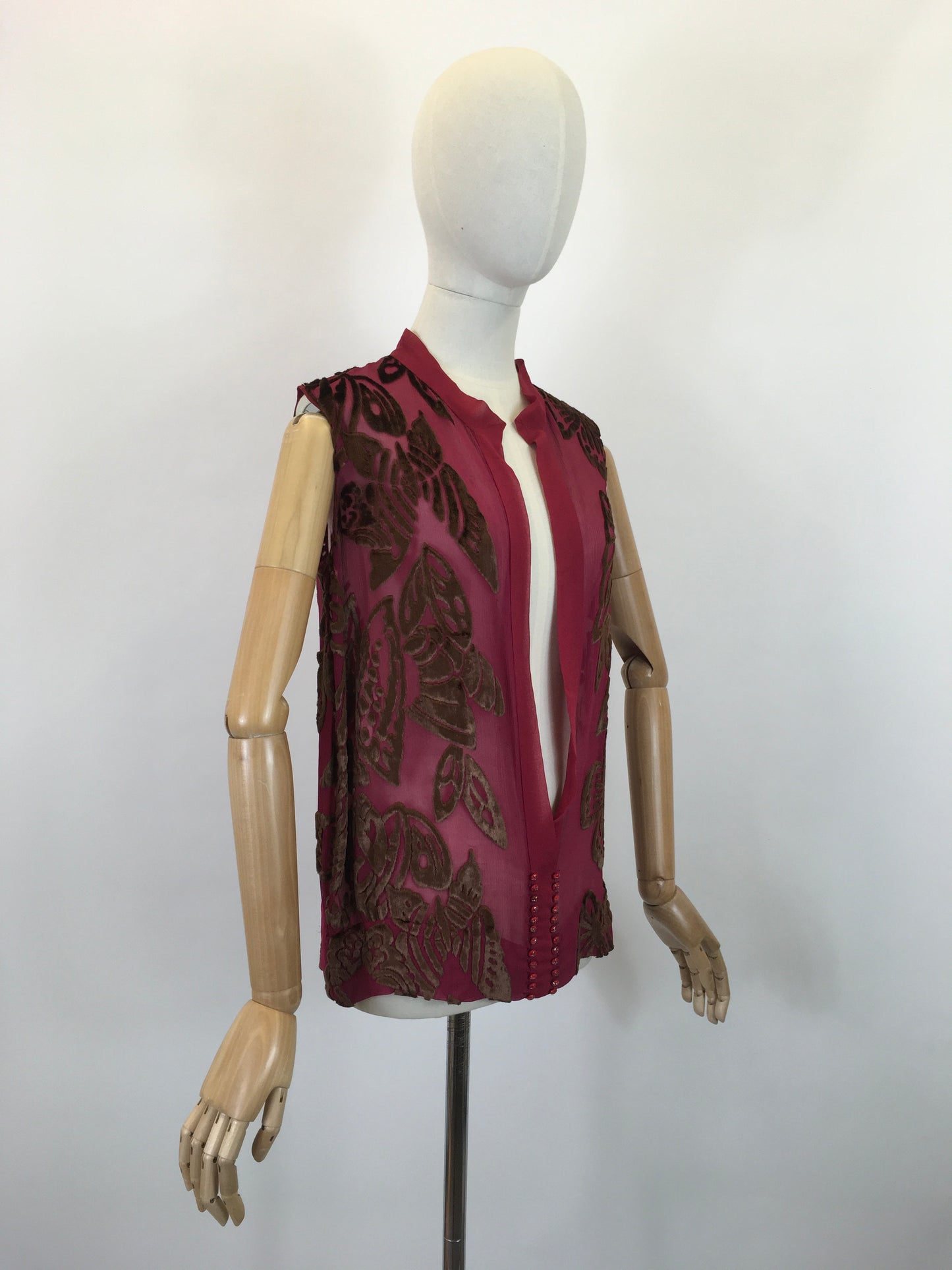 Original 1920's SENSATIONAL Tabard - In A Vibrant Raspberry and Gold Chiffon Devore