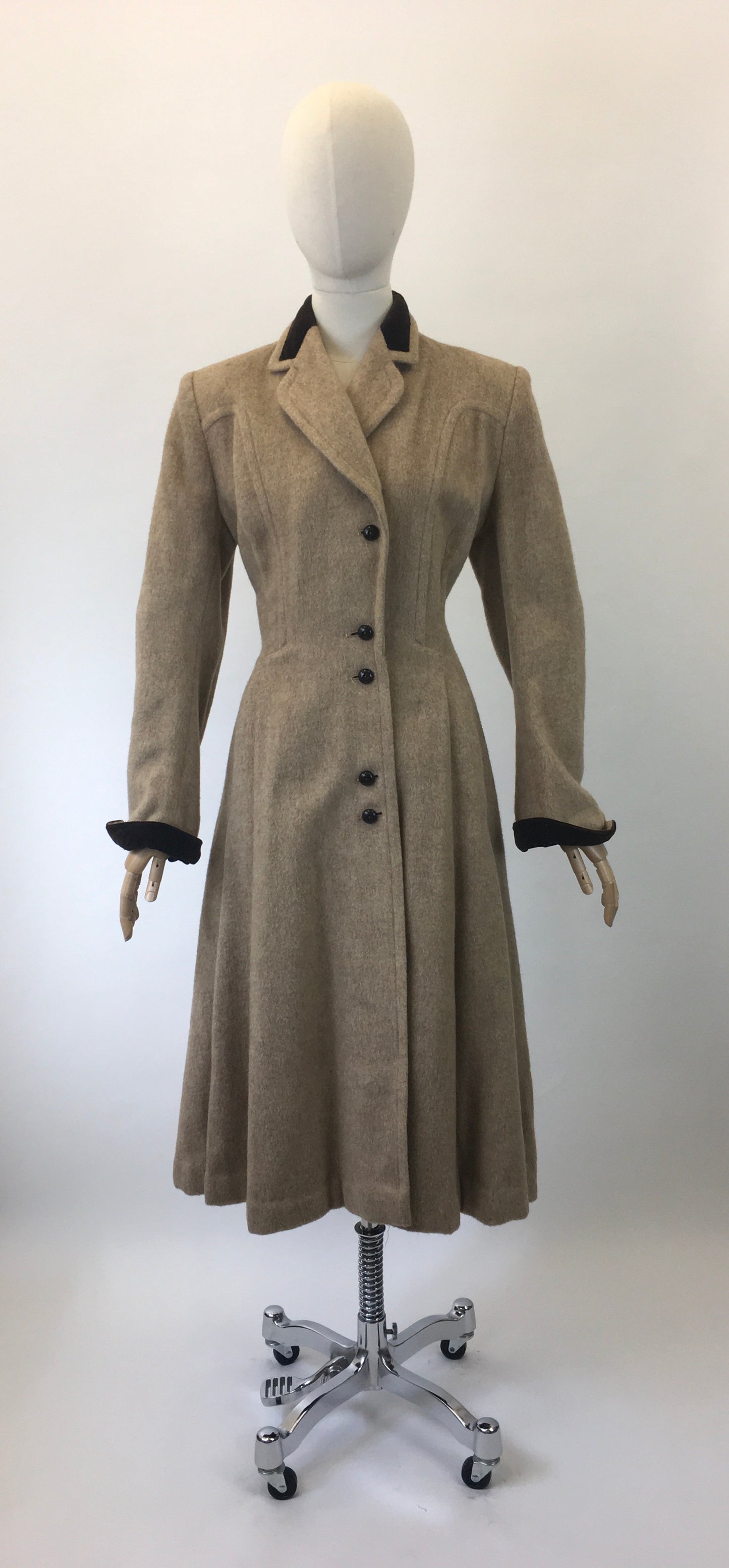 Original 1940's Amazing Wool Coat with Velvet Trim - Stunning Silhouette and Details