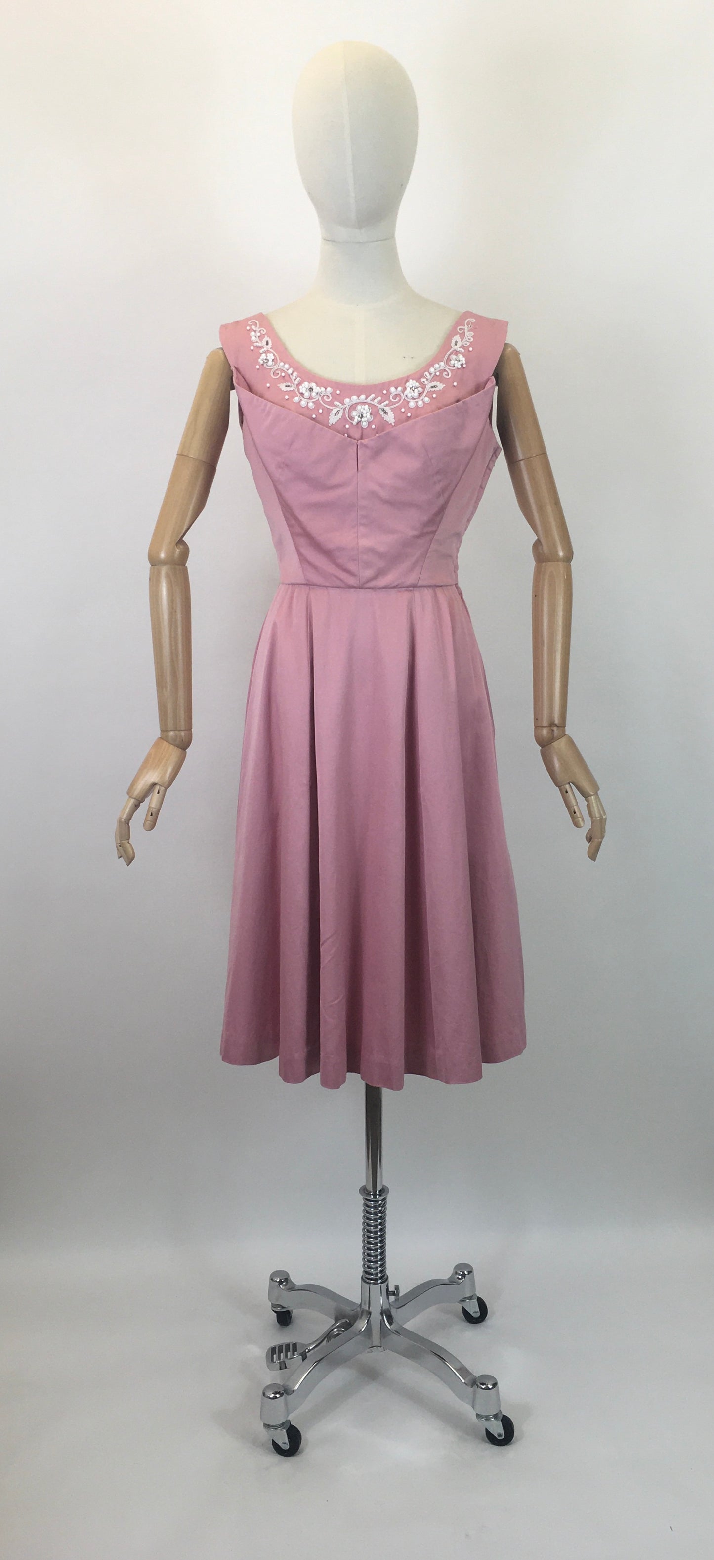Original 1950's Sensational Dress with Beadwork Detailing - In a Delicate Rosebud Pink