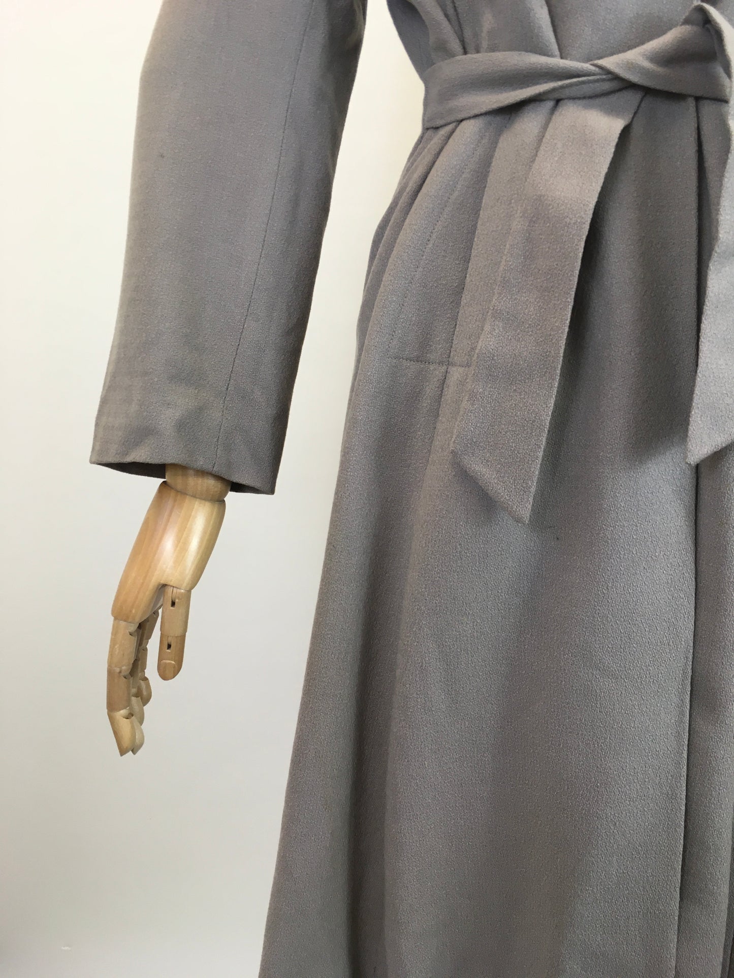 Original 1940's Sensational Woollen Crepe Coat - In Powdered Grey With Crewelwork Details