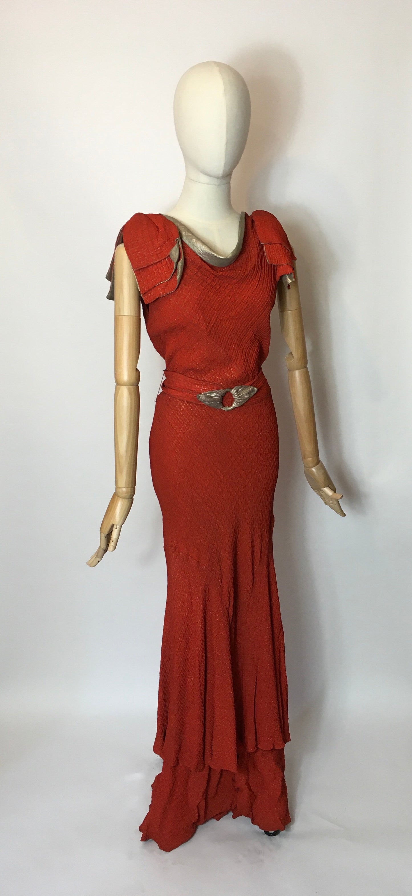 Original 1930’s Stunning Rust and Lame Bias Cut Gown - Festival of Vintage Fashion Show Exclusive
