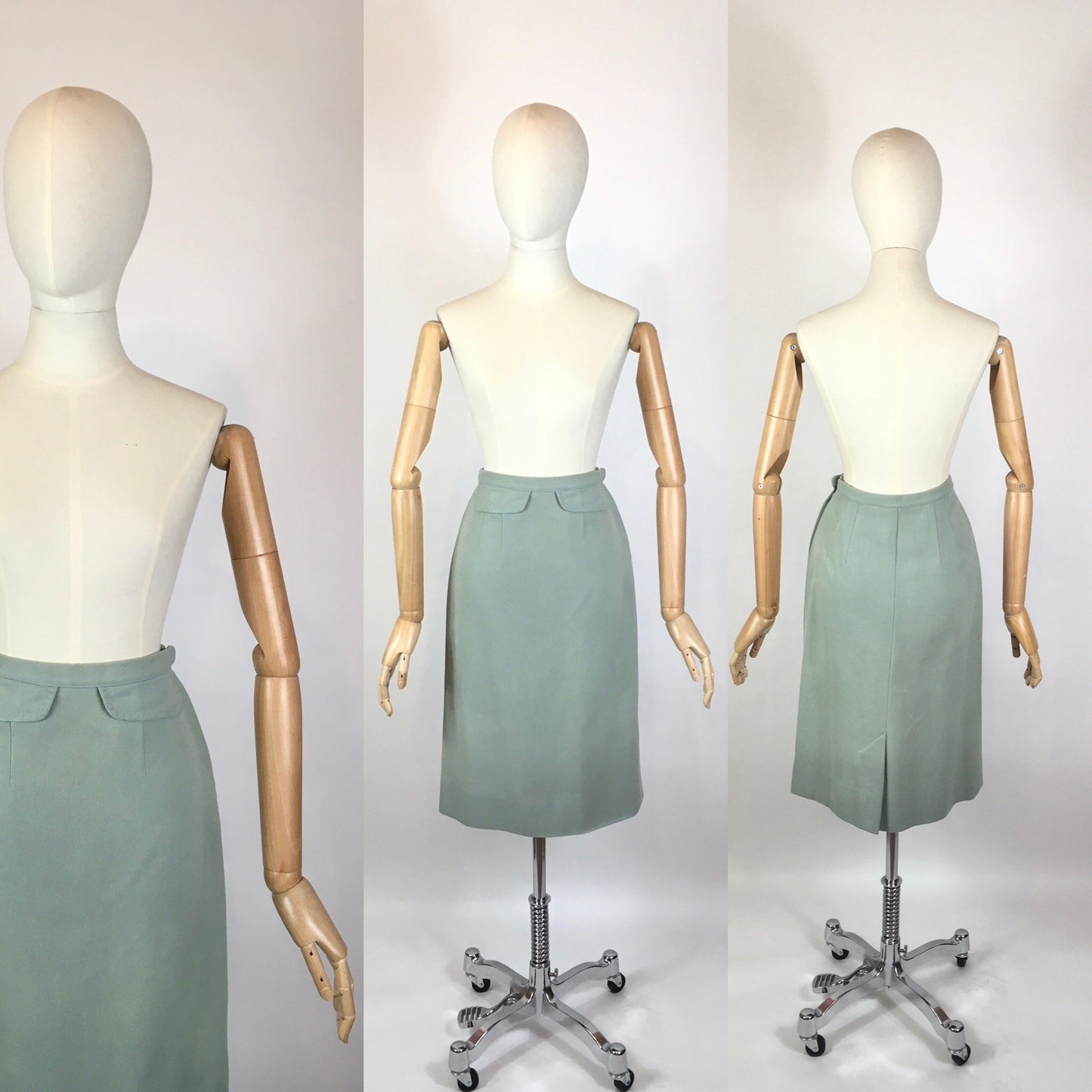 Original 1950’s Wool Pencil Skirt - Fabulous Details in Pale Mint Green